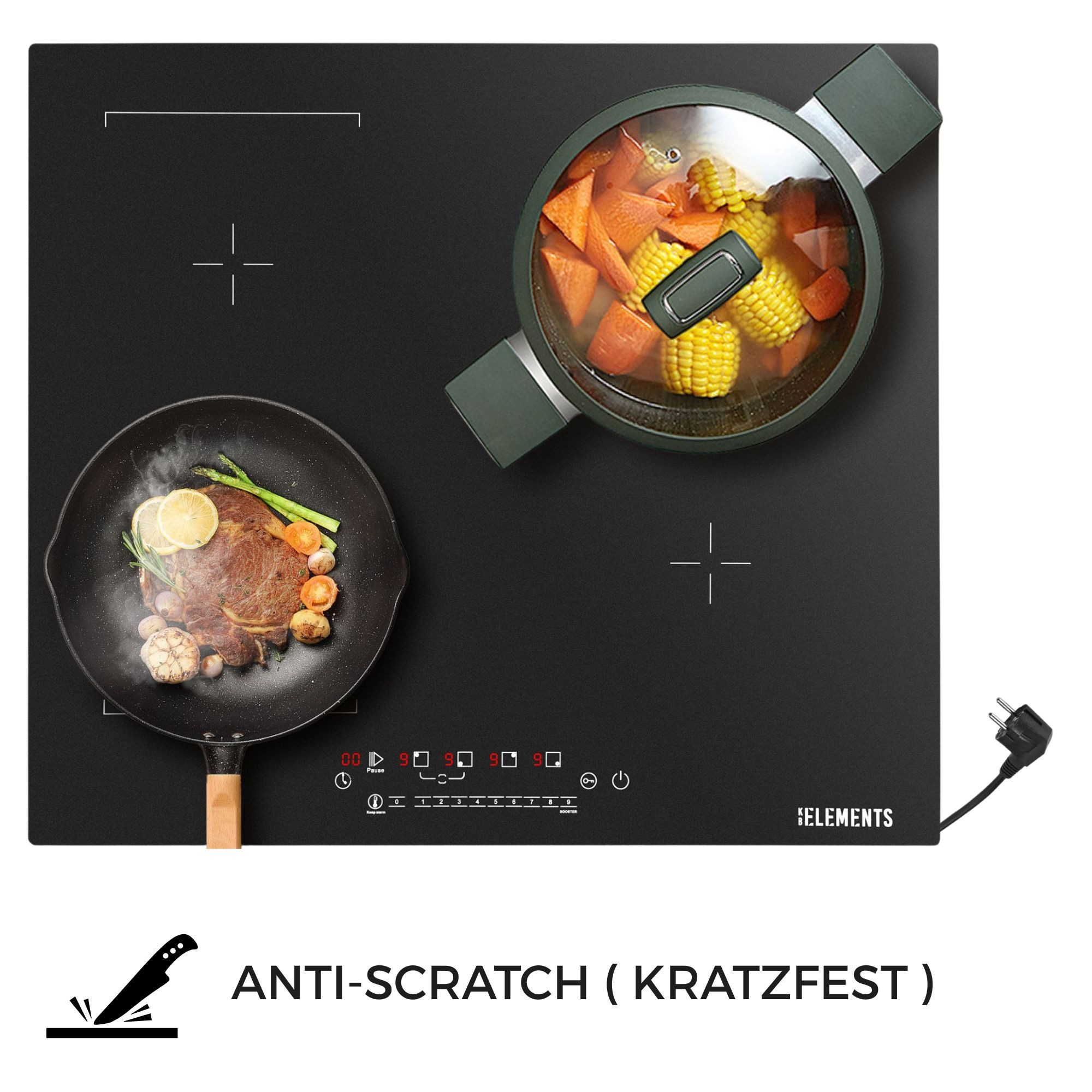 KB Elements Induktions-Kochfeld ELK112AS, AntiScratch (kratzfester Oberfläche), EU Stecker, Flexzone