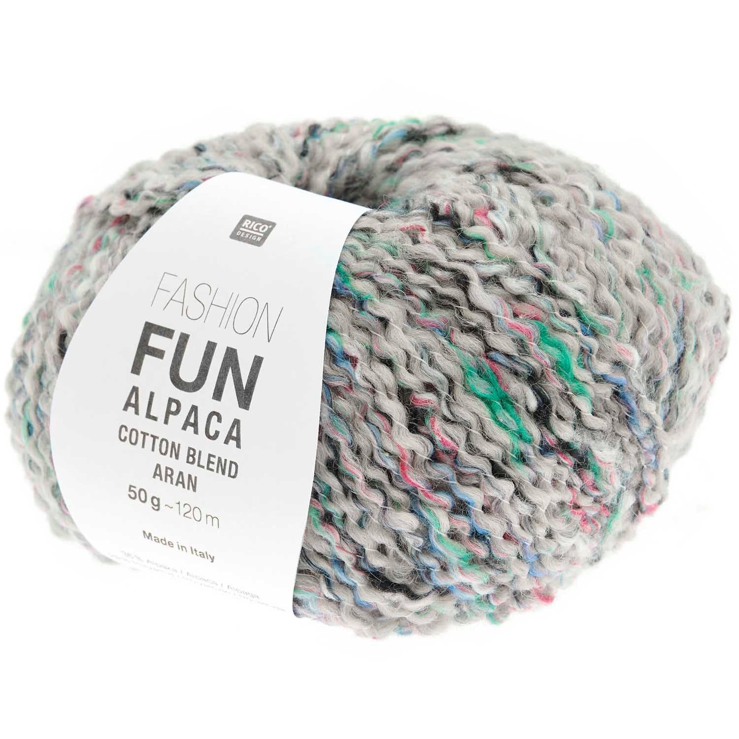 Rico Design Wolle Fashion Fun Alpaca Cotton Blend aran Häkelwolle, 120,00 m (50g Wolle zum stricken und häkeln, Strickwolle, Strickgarn, Handsrickgarn), mit weicher Alpakawolle und Baumwolle