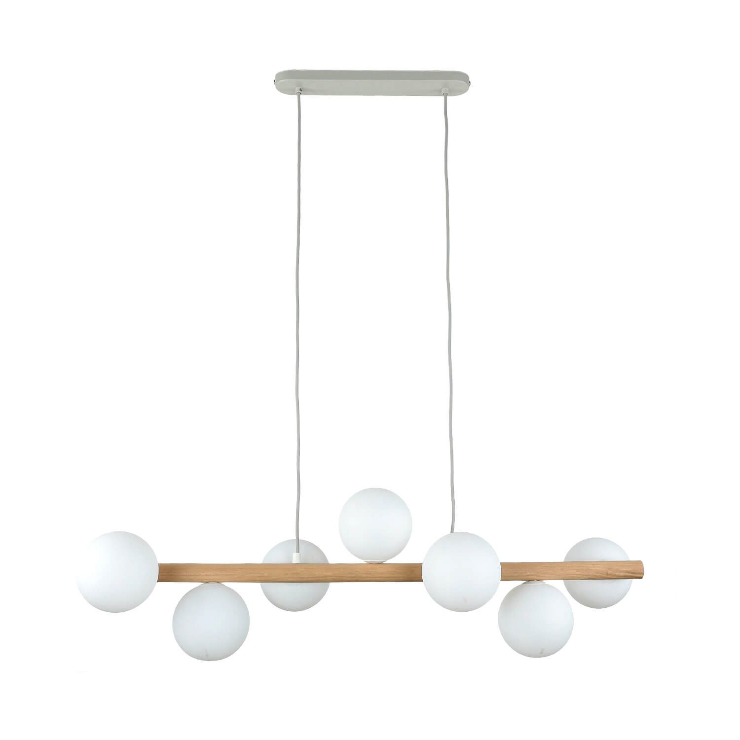 Licht-Erlebnisse Pendelleuchte MIEKE, ohne Leuchtmittel, Holz Metall Glas L: 90cm H: max. 125cm verstellbar 7x G9
