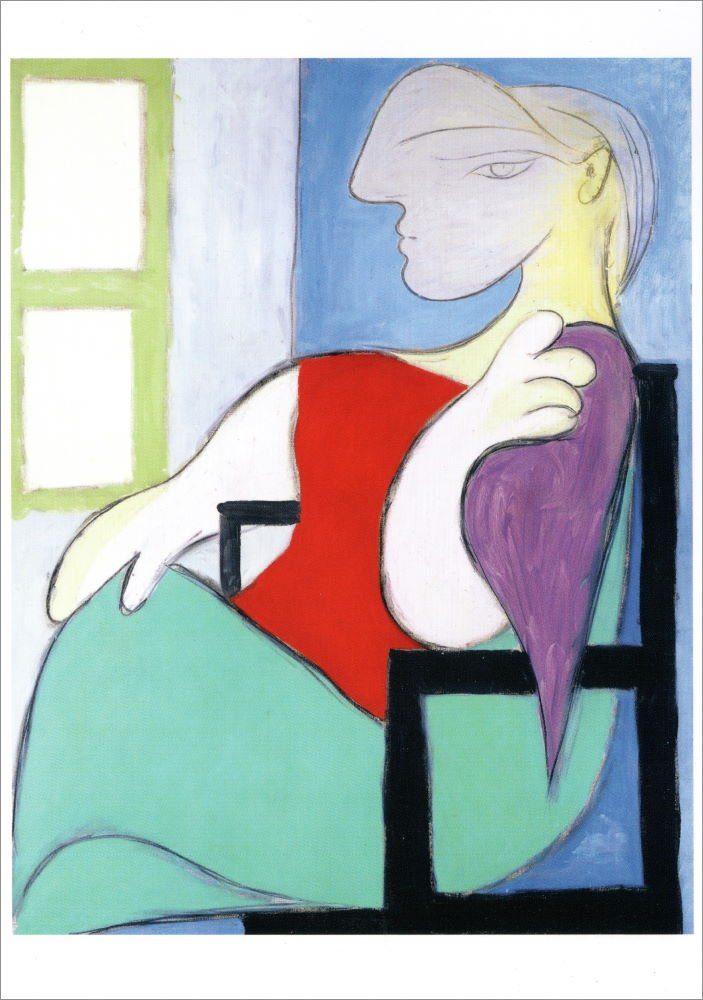 Kunstkarte Postkarte Frau "Sitzende Fenster" Picasso am Pablo