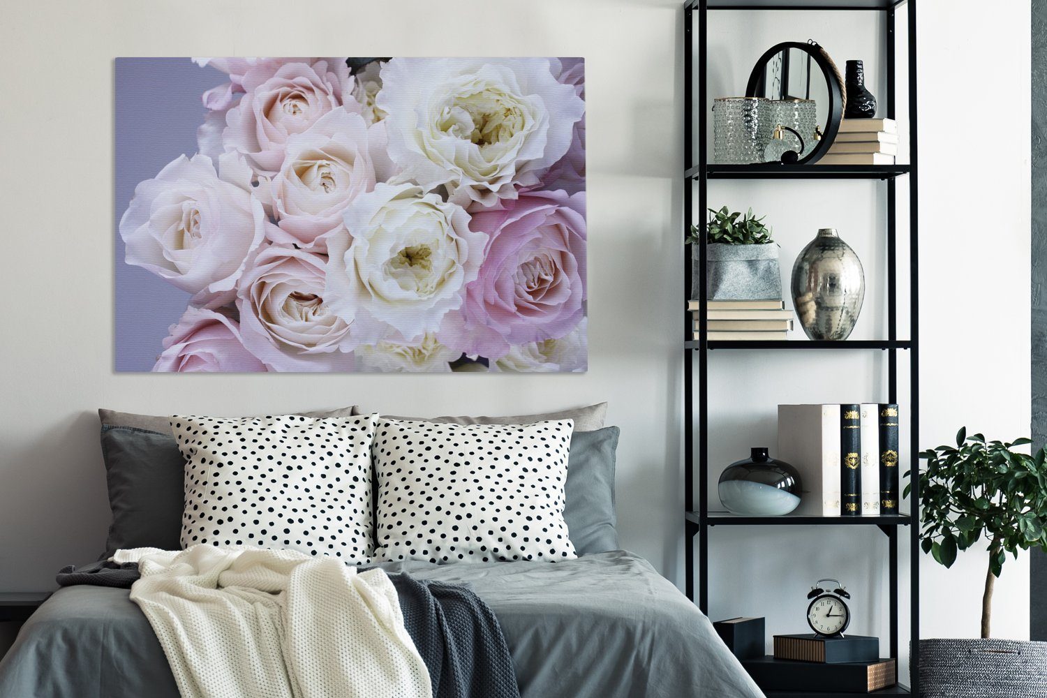 OneMillionCanvasses® Leinwandbild Gemälde, - - alle Blumen St), Wohnbereiche, cm Lila, XXL, großes, (1 120x80 Wandbild für Rosen