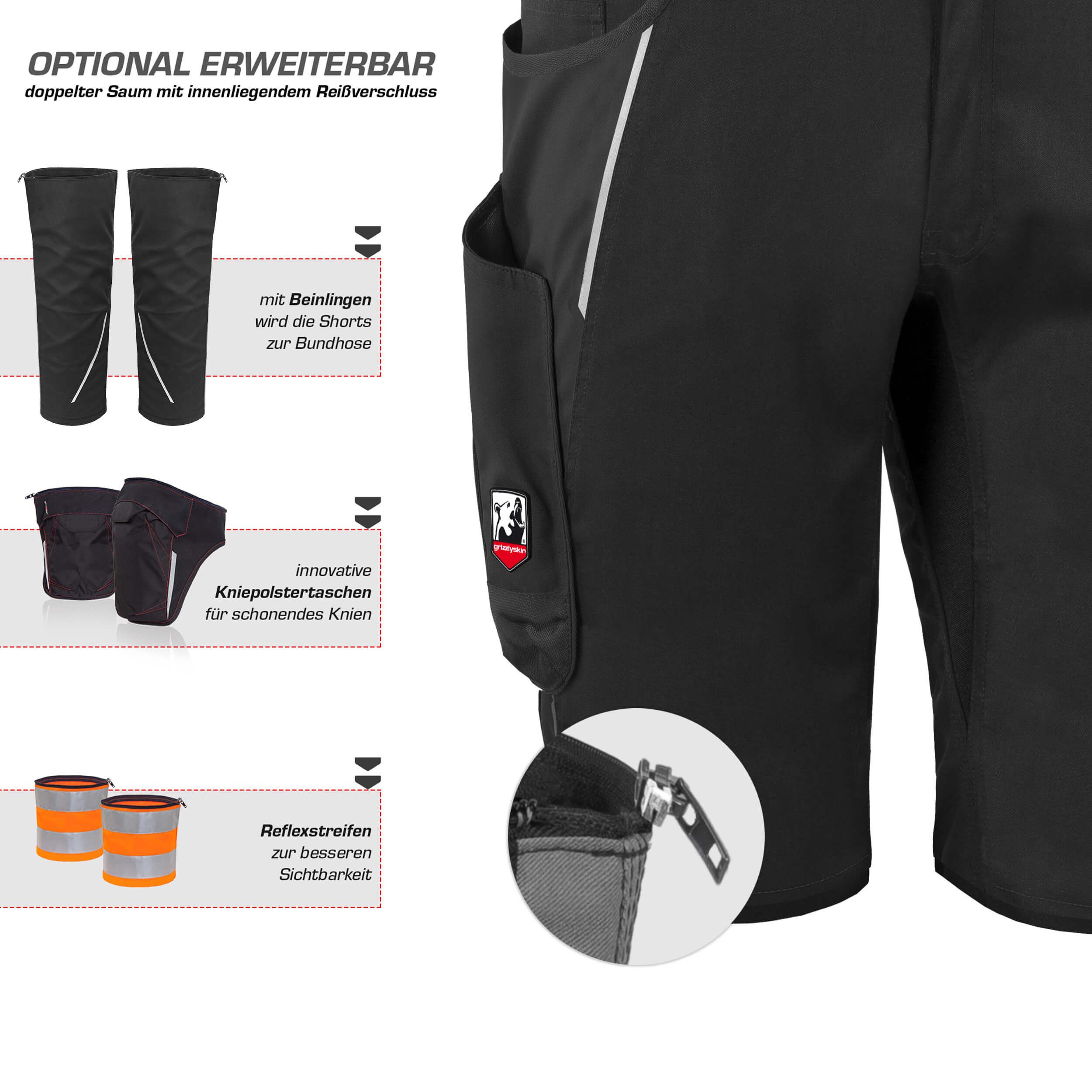Qualitex Workwear Arbeitsshorts ZIP-ON-BUNDLE IRON Shorts + Beinlinge aus Lyocell, Cordura & Stretch (2-tlg) modern kurze Arbeitshose - 13 Taschen - Strapazierfähig - Atmungsaktiv