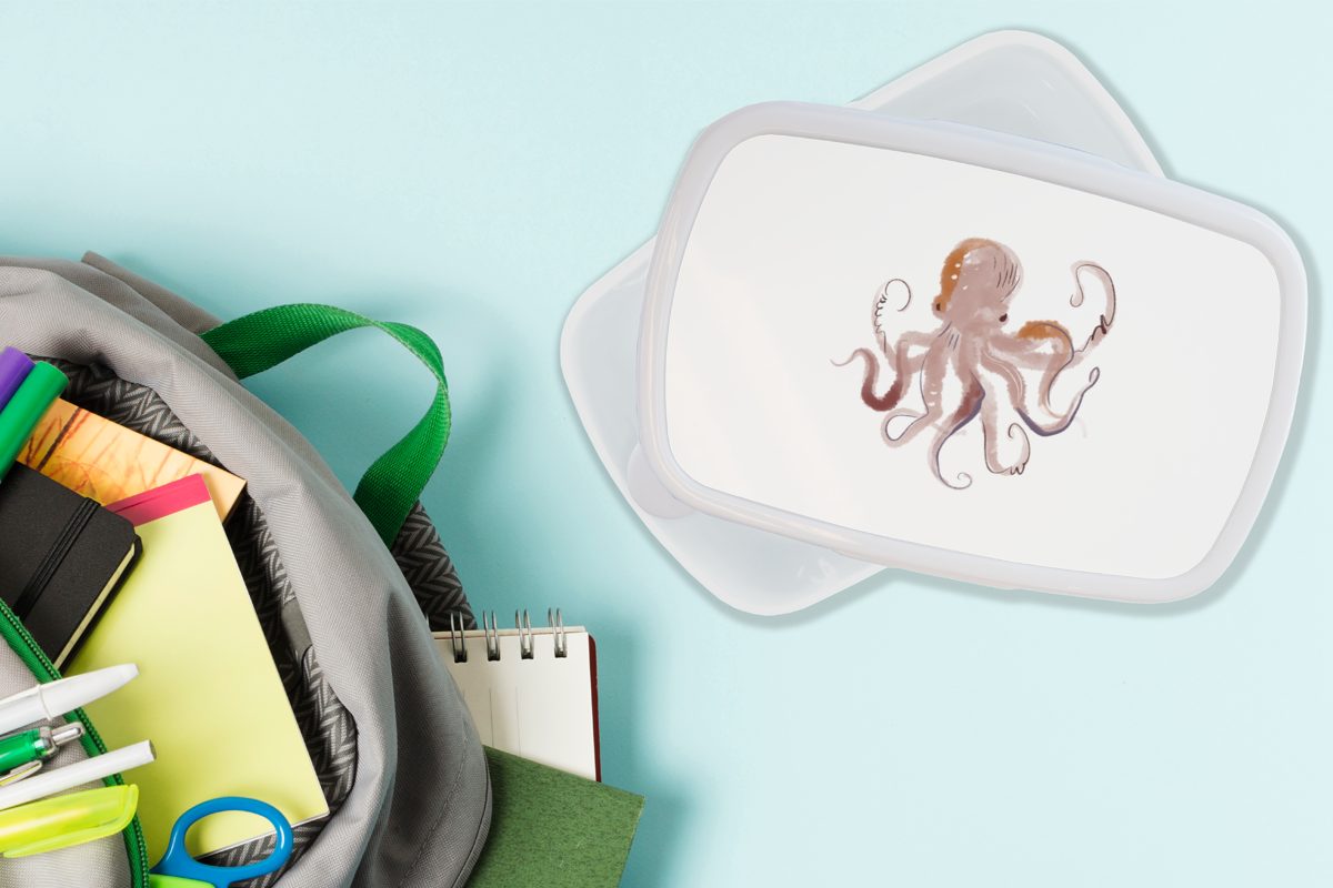 Kunststoff, Kinder Brotdose, Meerestiere für Erwachsene, und - Mädchen Lunchbox Aquarell, Jungs (2-tlg), und - Brotbox MuchoWow für - Oktopus Weiß