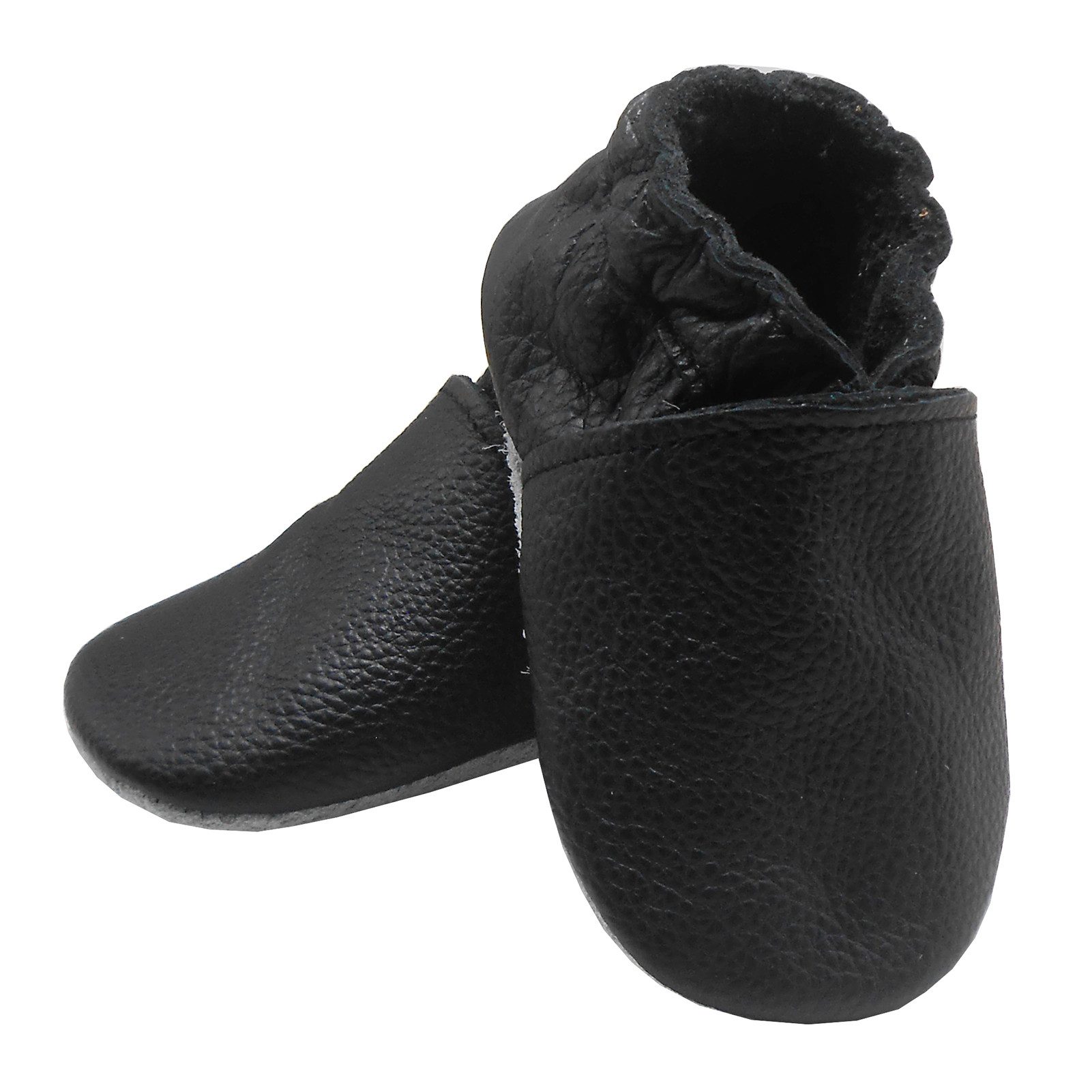 Bemesu Baby Krabbelschuhe Weiche Leder Lauflernschuh Lederpuschen schwarz Walkingschuh (weiche, leichte, flexible, rutschfest) 100% echtes Leder Babyschuhe