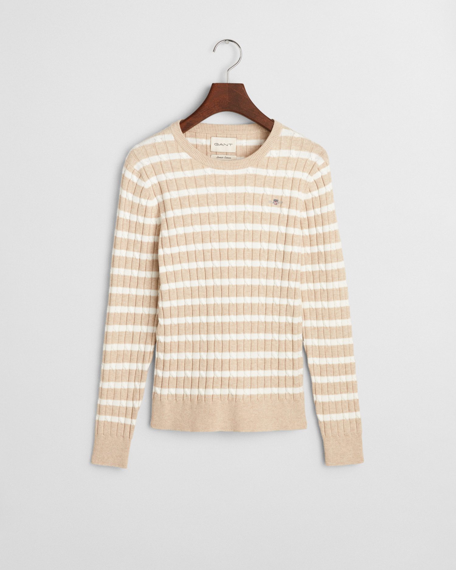 Gant Rundhalspullover STRETCH COTTON CABLE STRIPE günstig online kaufen