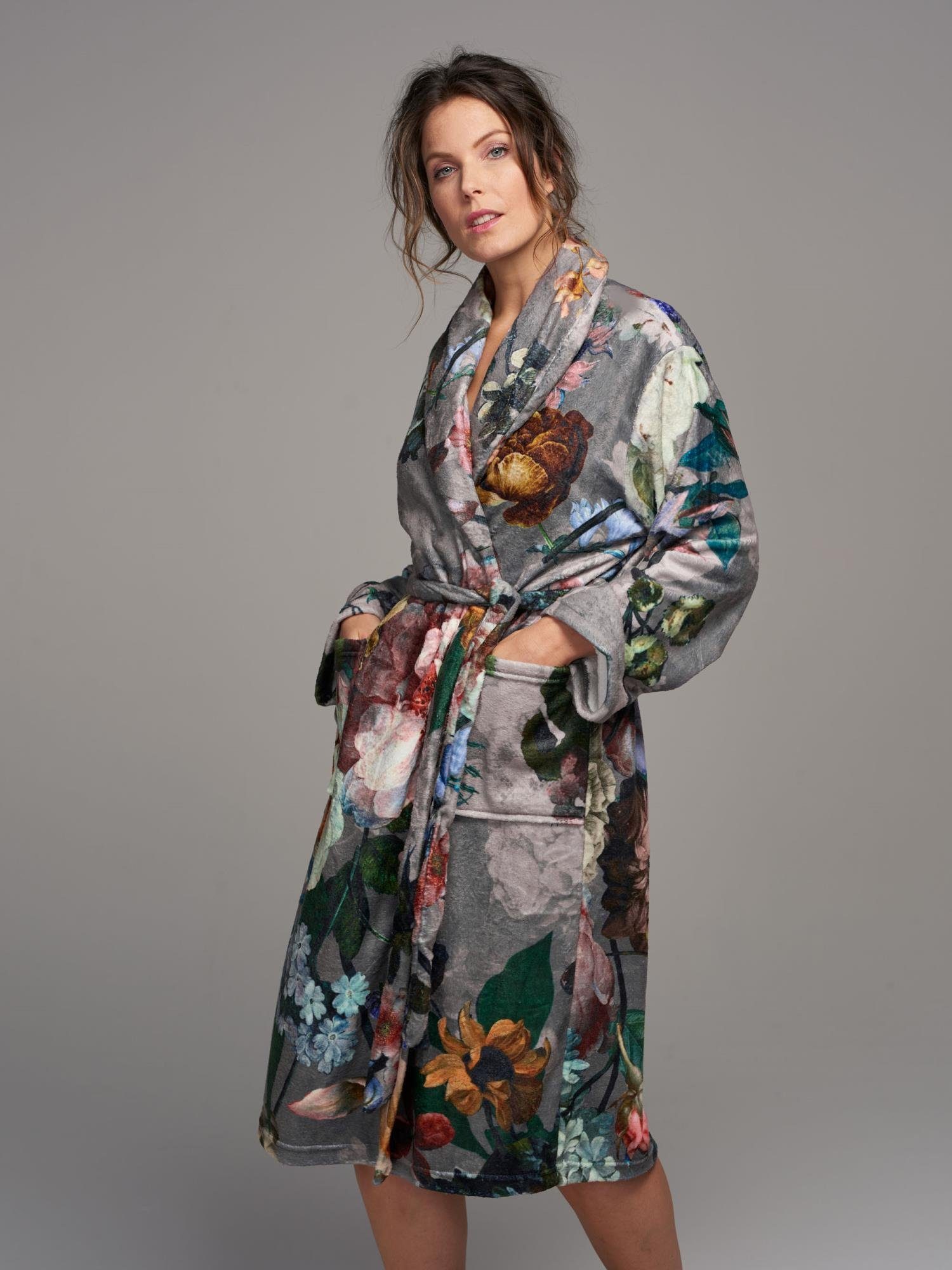 Essenza Damenbademantel Fleur, Kurzform, Polyester, Schalkragen, Gürtel, mi günstig online kaufen