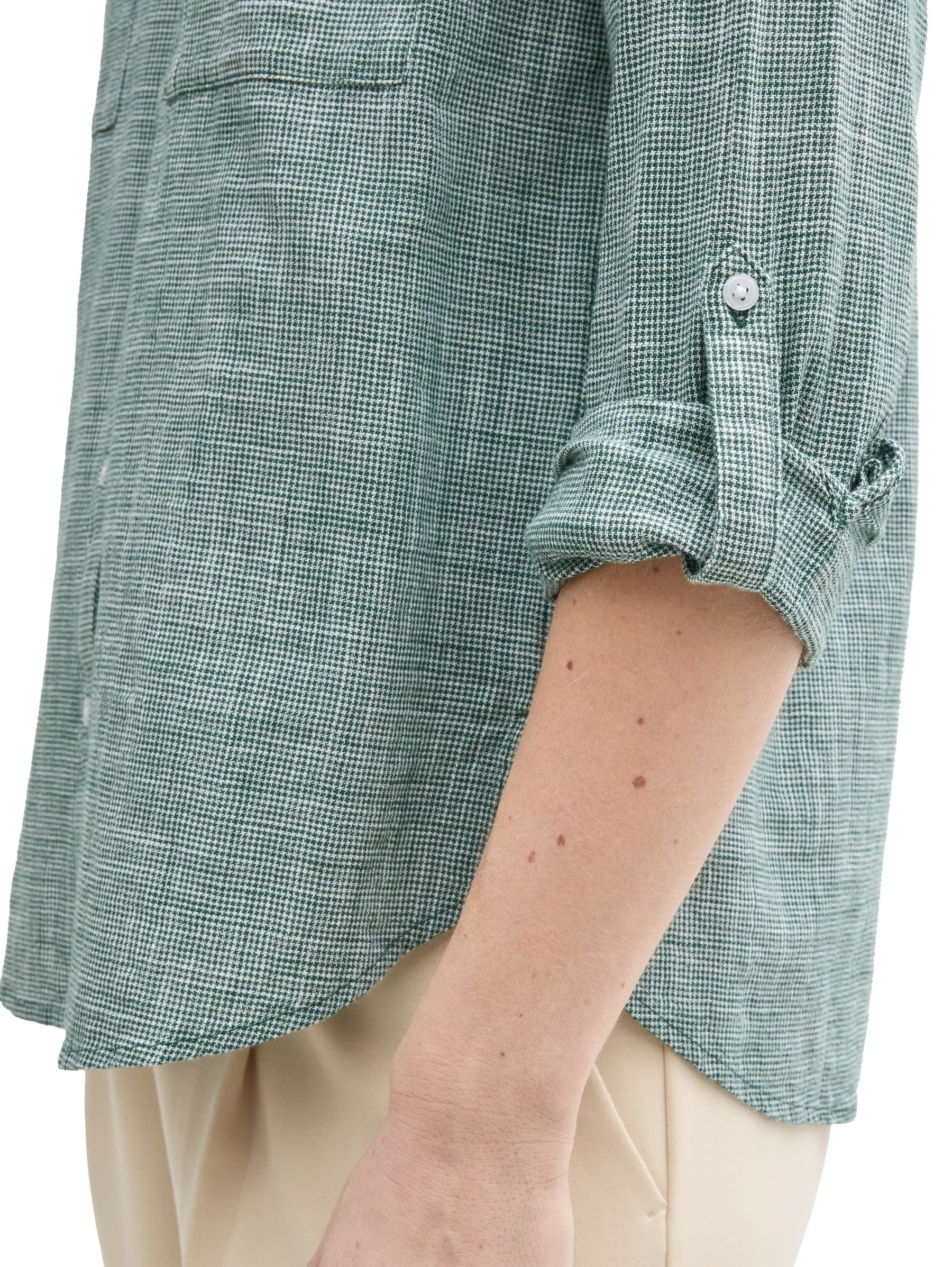 TOM TAILOR Blusenshirt Langarm BLOUSE WITH SLUB STRUCTURE für Baumwolle Regular Fit Kentkragen Langarm kariert Knöpfe