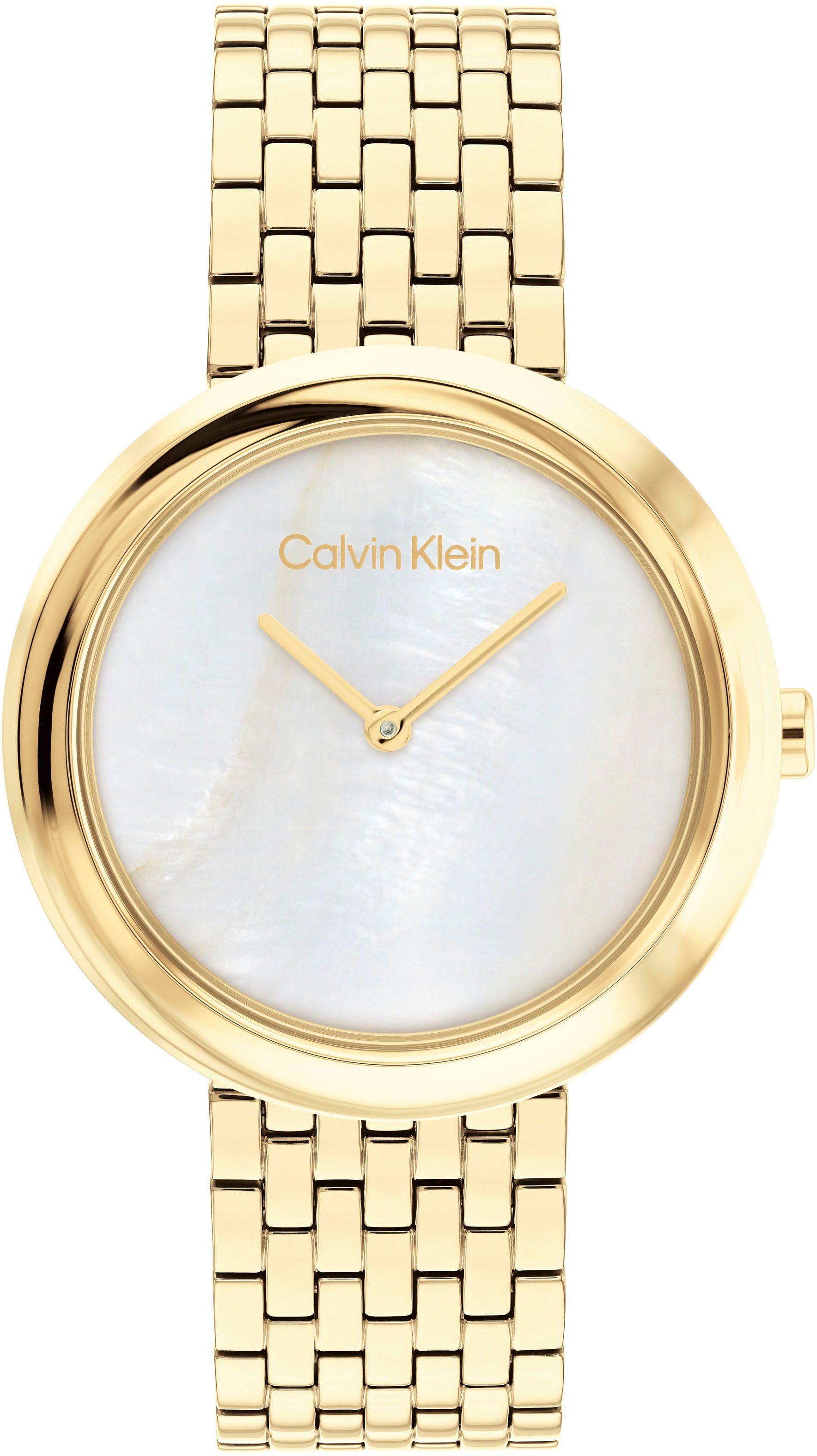 Calvin Klein Quarzuhr TWISTED BEZEL, 25200321, Armbanduhr, Damenuhr, Perlmutt-Zifferblatt