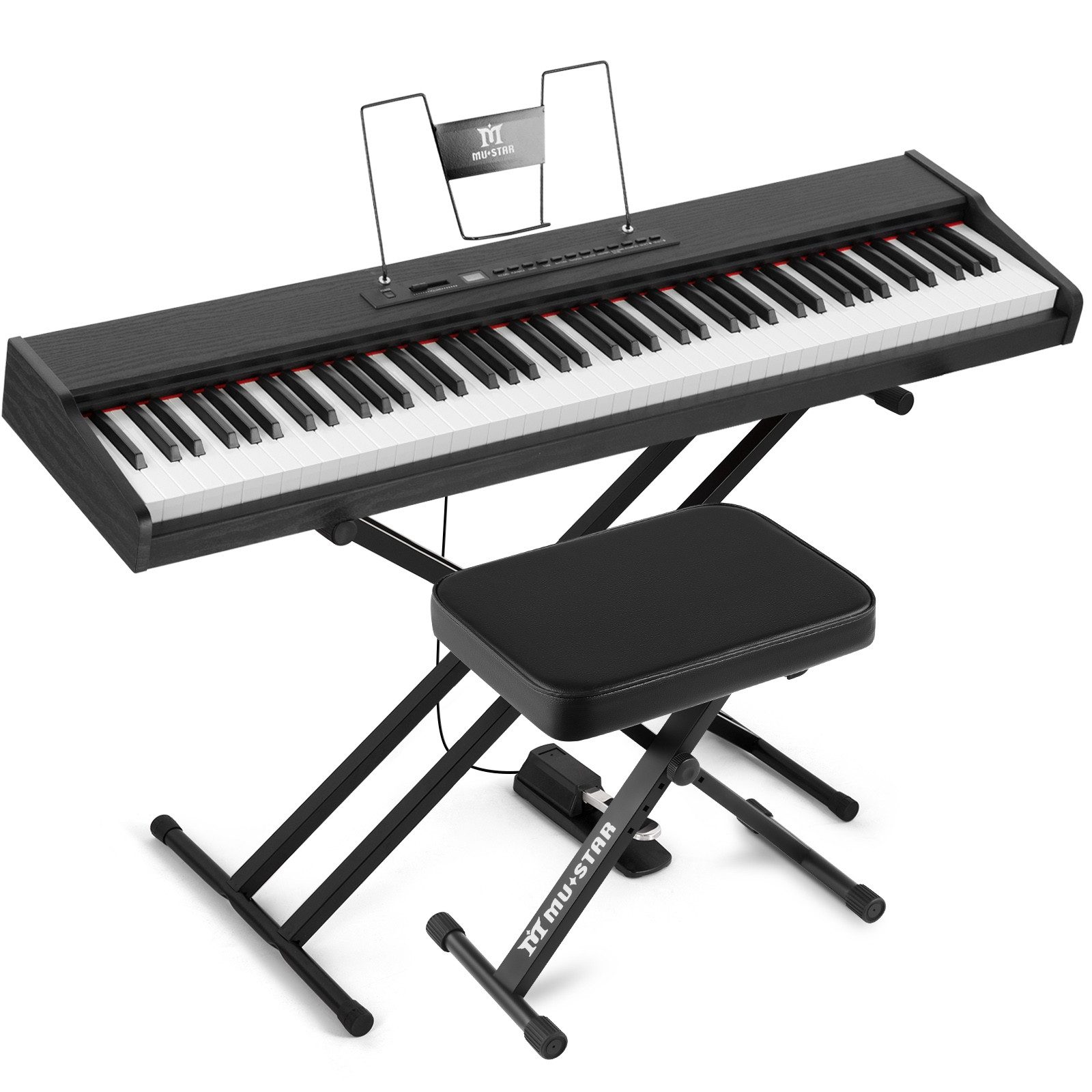 MUSTAR Digitalpiano 88 Tasten mit halbgewichteten Tasten und Bluetooth (mit Pianobank), Portables E-Piano Set mit Sustain Pedal, Ständer und Tragetasche
