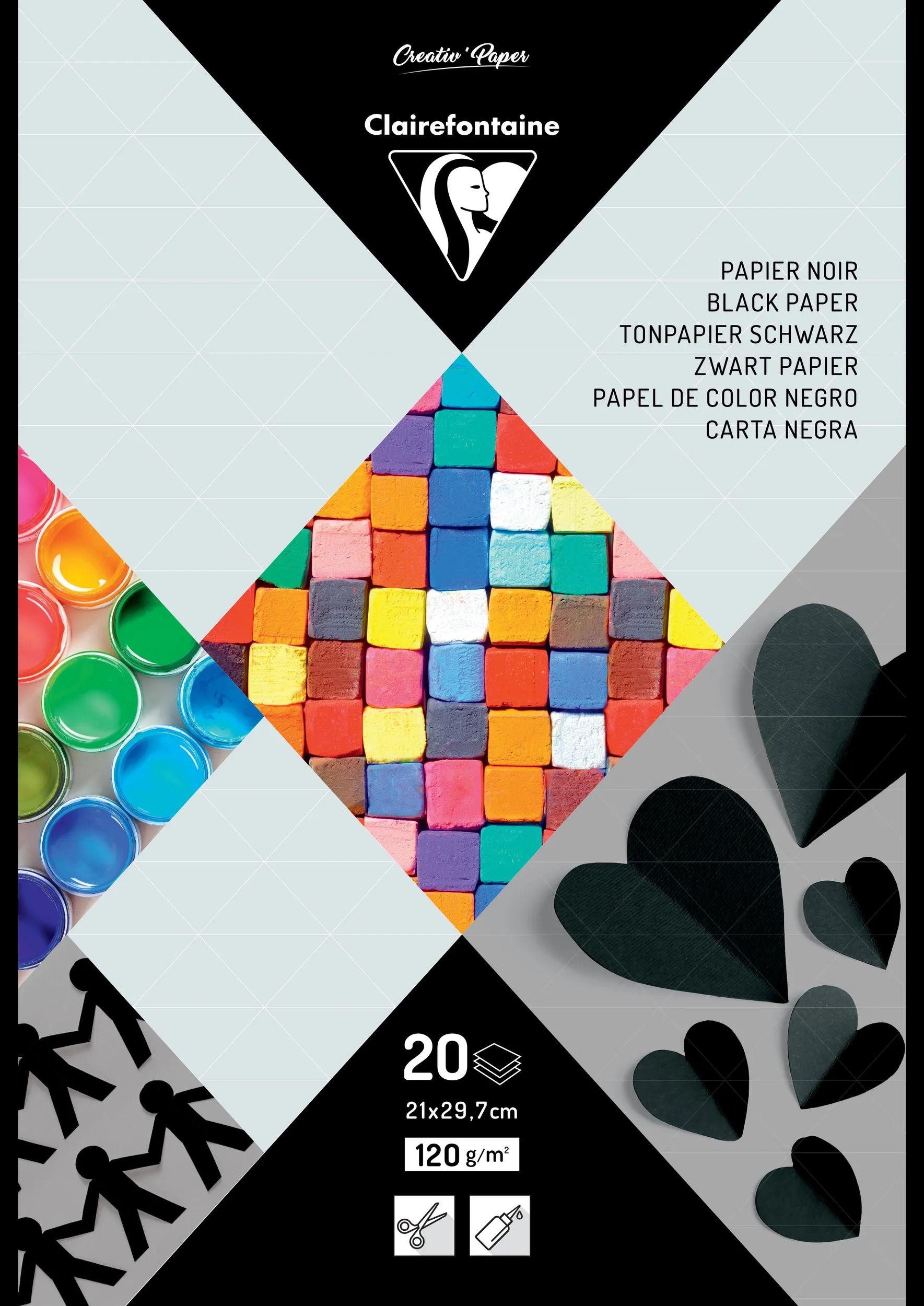 CLAIREFONTAINE Fotopapier 10x Schwarzes Papier (Tonpapier), Block mit 20 Blatt A4 97245C, LOISIR CREATIF & DECORATION