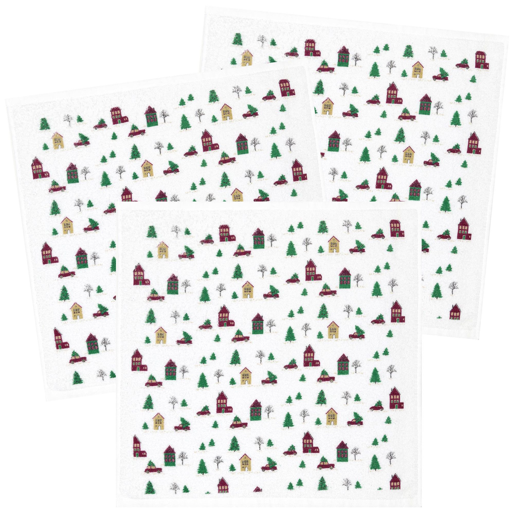 Kracht Geschirrtuch Christmas Town, (Set, 3-tlg., Set), 3er Pack Frottee Küchenhandtücher (3 Stück), ca.50x50cm Baumwolle