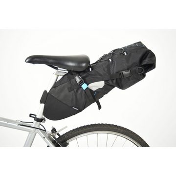 FISCHER Fahrrad Fahrradtasche Sattel-Tasche 7L Fahrrad-Tasche XL Schwarz, Satteltasche Case Bikepacking Klettverschluss für MTB E-Bike etc
