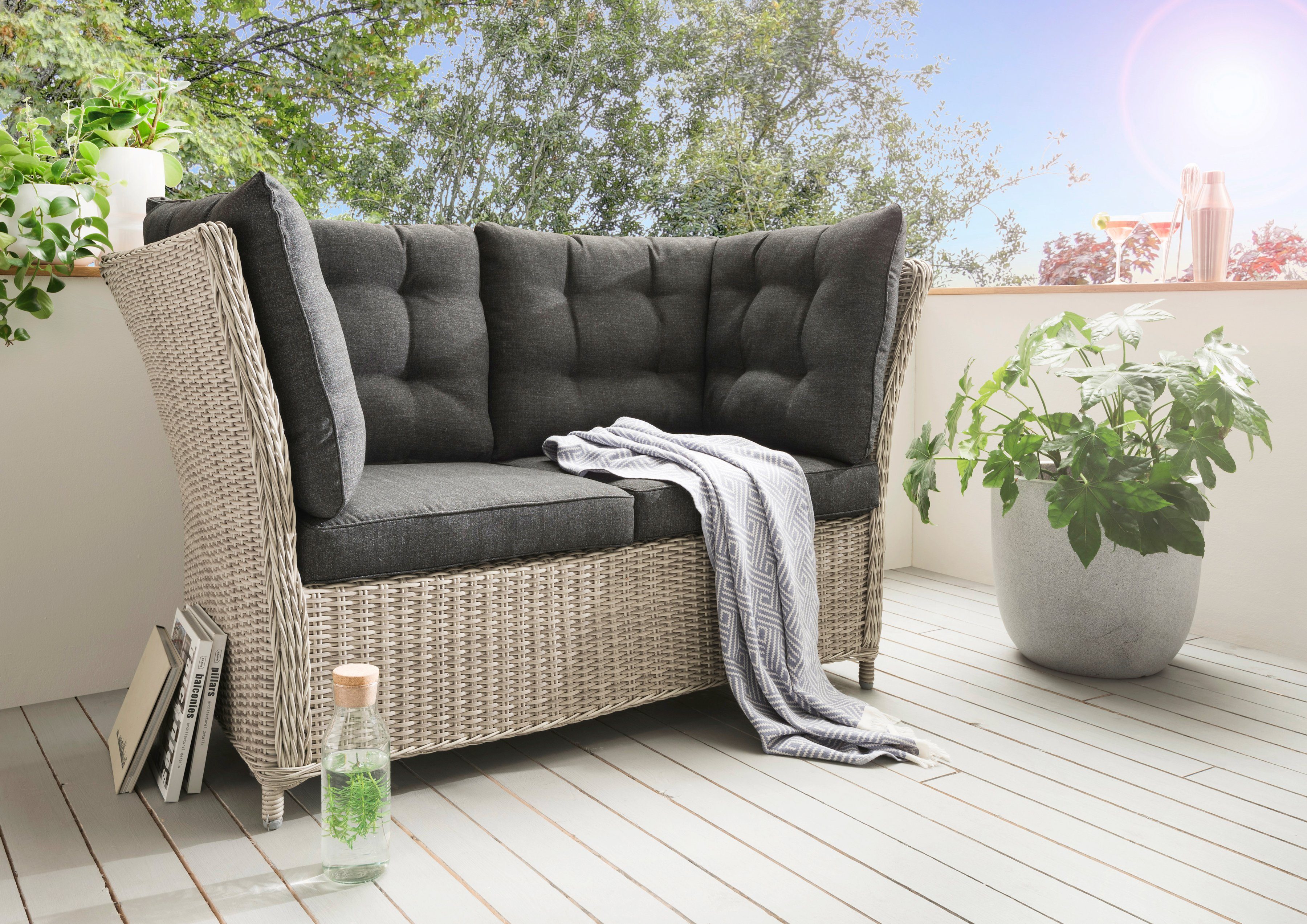 Destiny Gartenlounge-Bank PALMA (1x 2er Bank, inkl. Auflagen), Polyrattan, Aluminium