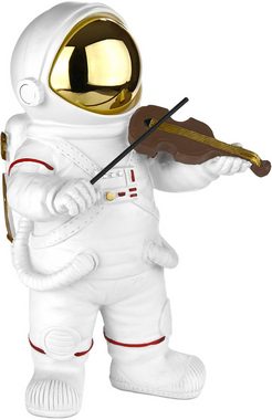 BRUBAKER Dekofigur Astronaut Geiger - 20 cm Weltraum Figur mit Geige und verchromtem Helm (Skulptur Deko Geigenspieler, 1 St., Dekoration - Weiß), Handbemalte moderne Raumfahrt Statue für Musiker