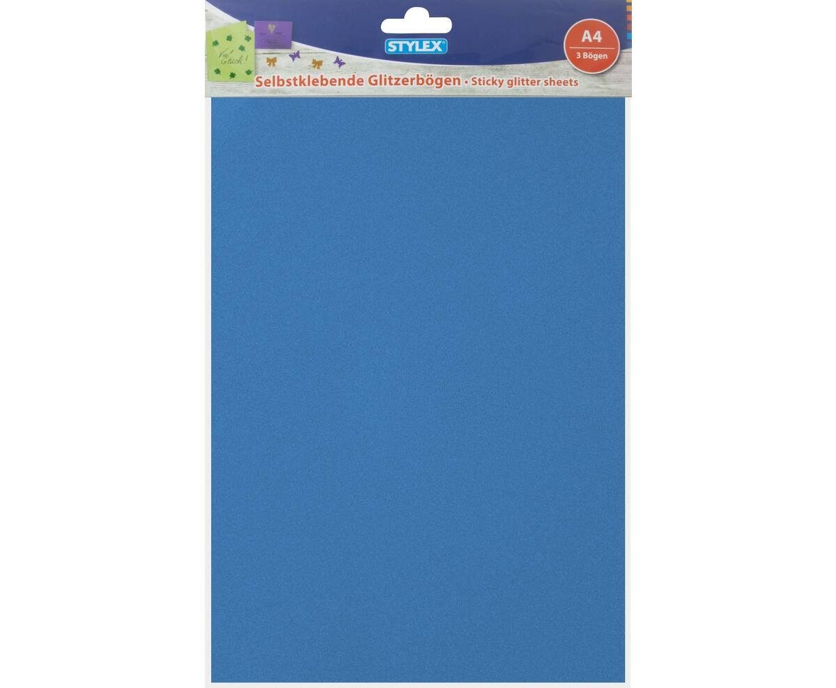Stylex Papierkarton Stylex Glitzerpapier selbstklebend A4 mit 3 Bögen - Blau