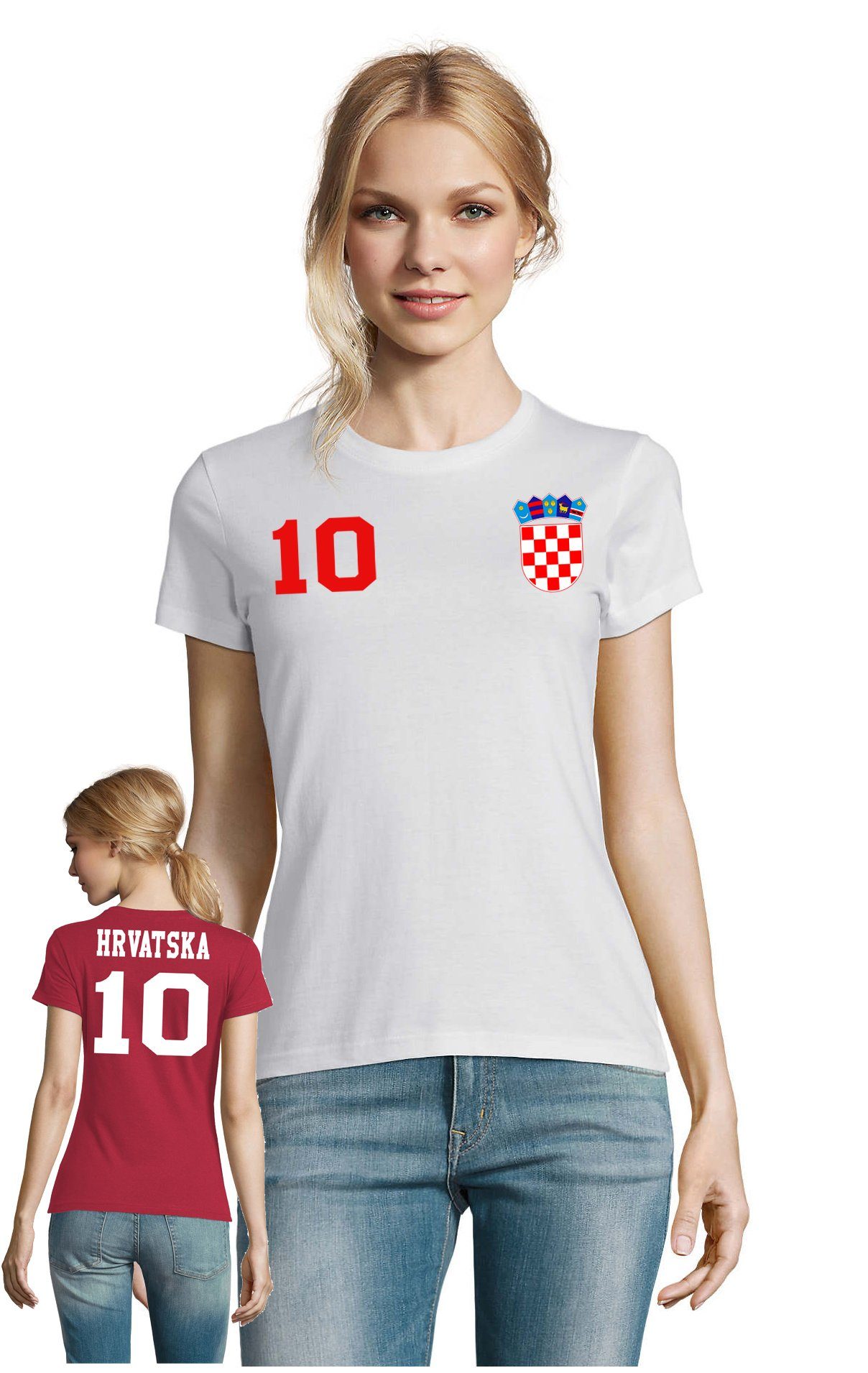 Blondie & Brownie T-Shirt Damen Kroatien Hrvatska Sport Trikot Fußball Meister WM EM