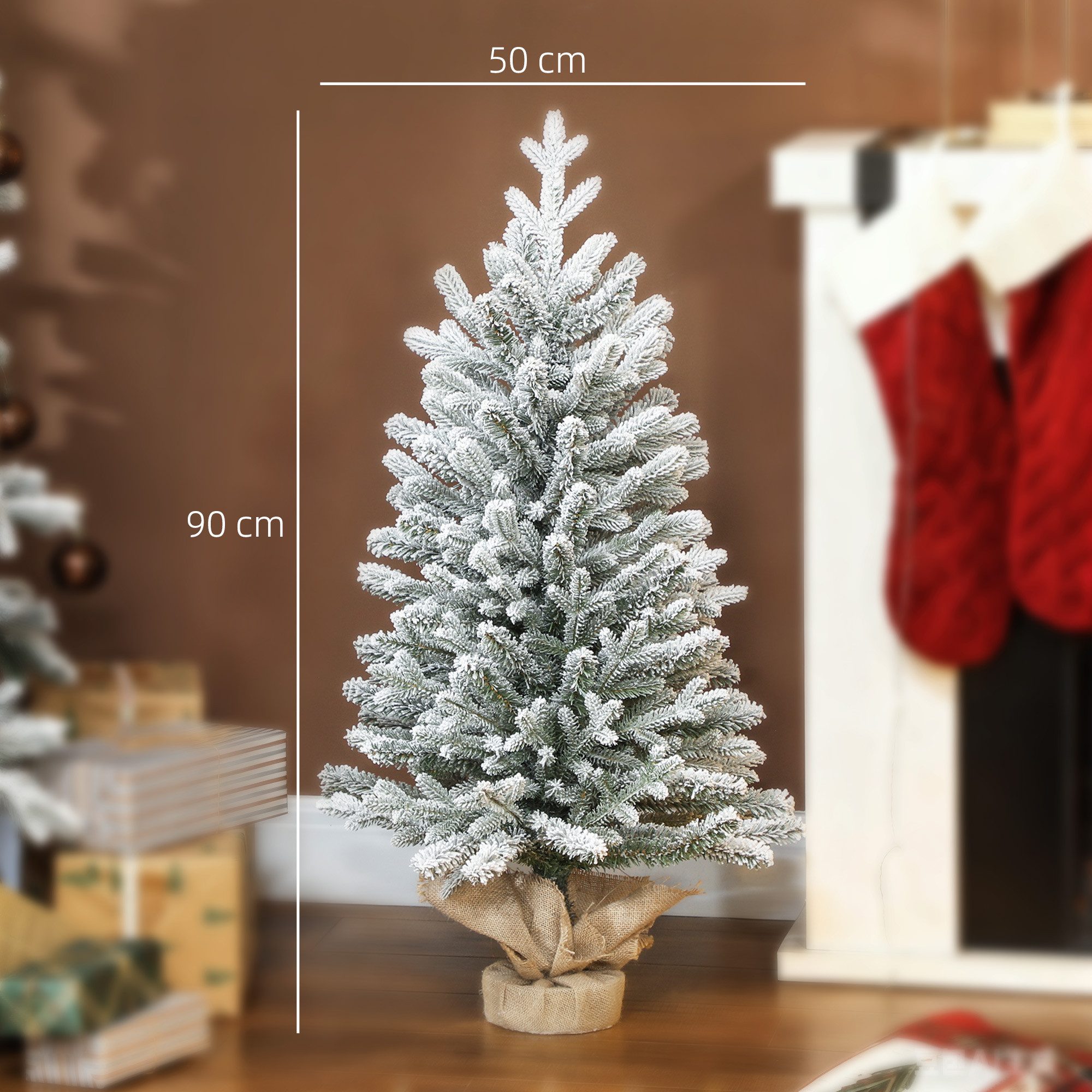 HOMCOM Künstlicher Weihnachtsbaum Mini künstlich mit Schnee, 486 Spitzen Christbaum, Tannebaum, Realistisches Aussehen, Grün+Weiß