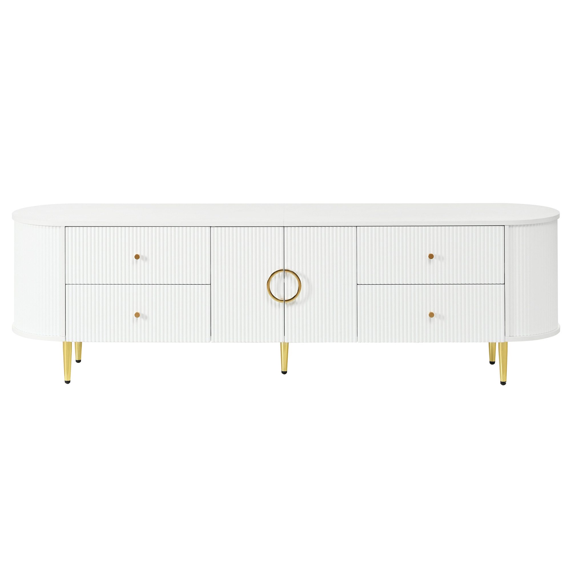 Merax Lowboard mit 3D Wellenfront & abgerundeten Kanten (180 x 40 x 38 cm, 1 St., TV Möbel mit Aluminiumgriffen & Kabeldurchlass), TV-Schrank mit 4 Schubladen,  – Bild 5 von 5
