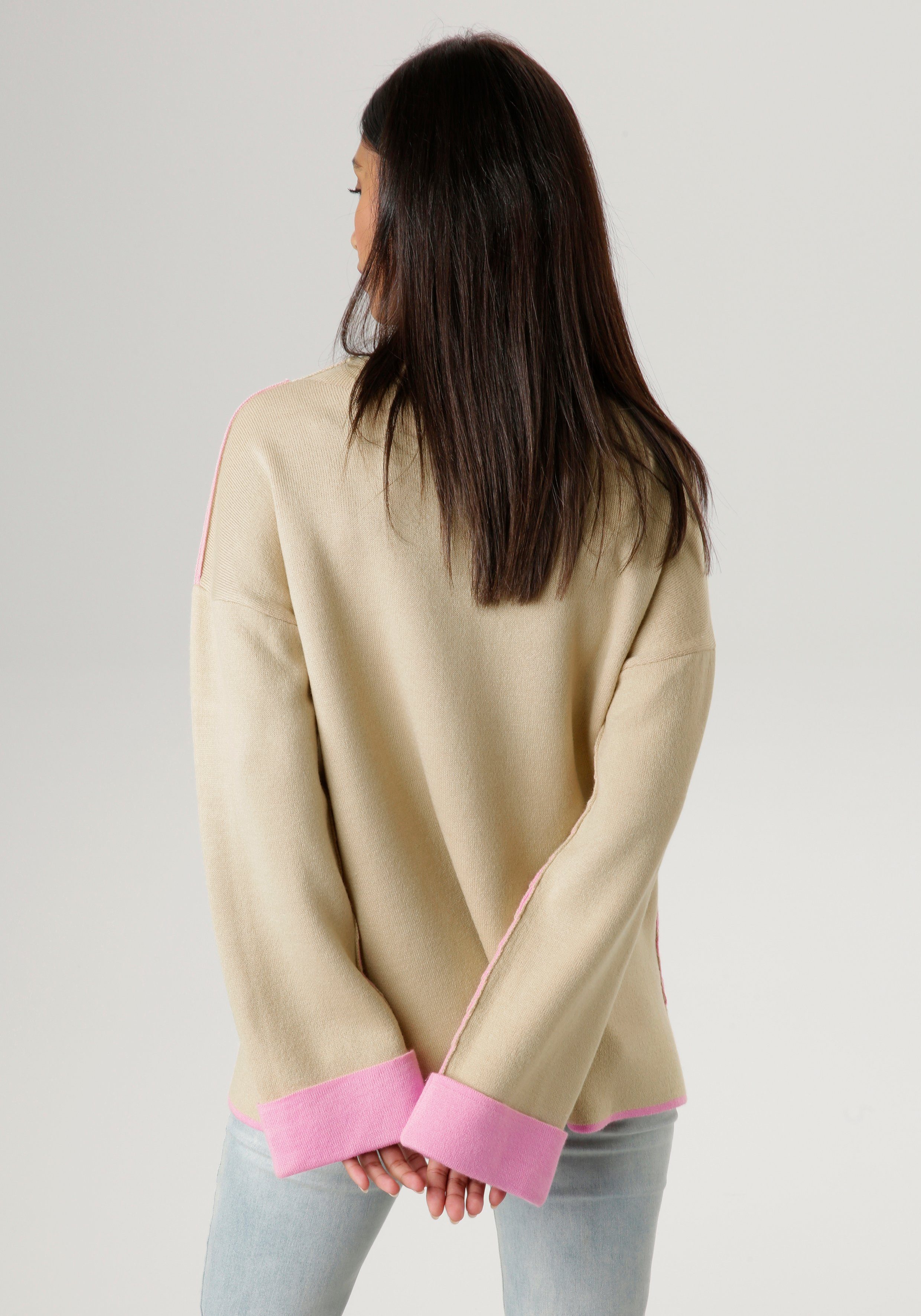 Aniston SELECTED Strickpullover mit rosafarbenen Zierkanten günstig online kaufen