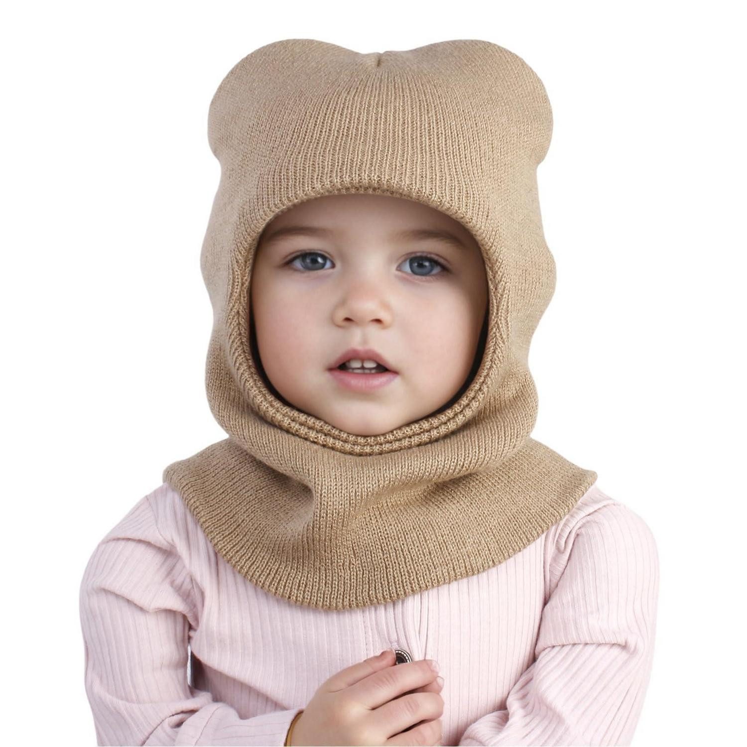 Sturmhaube Schlupfmütze Kinder Baby Wintermütze winddicht Strickmütze Khaki