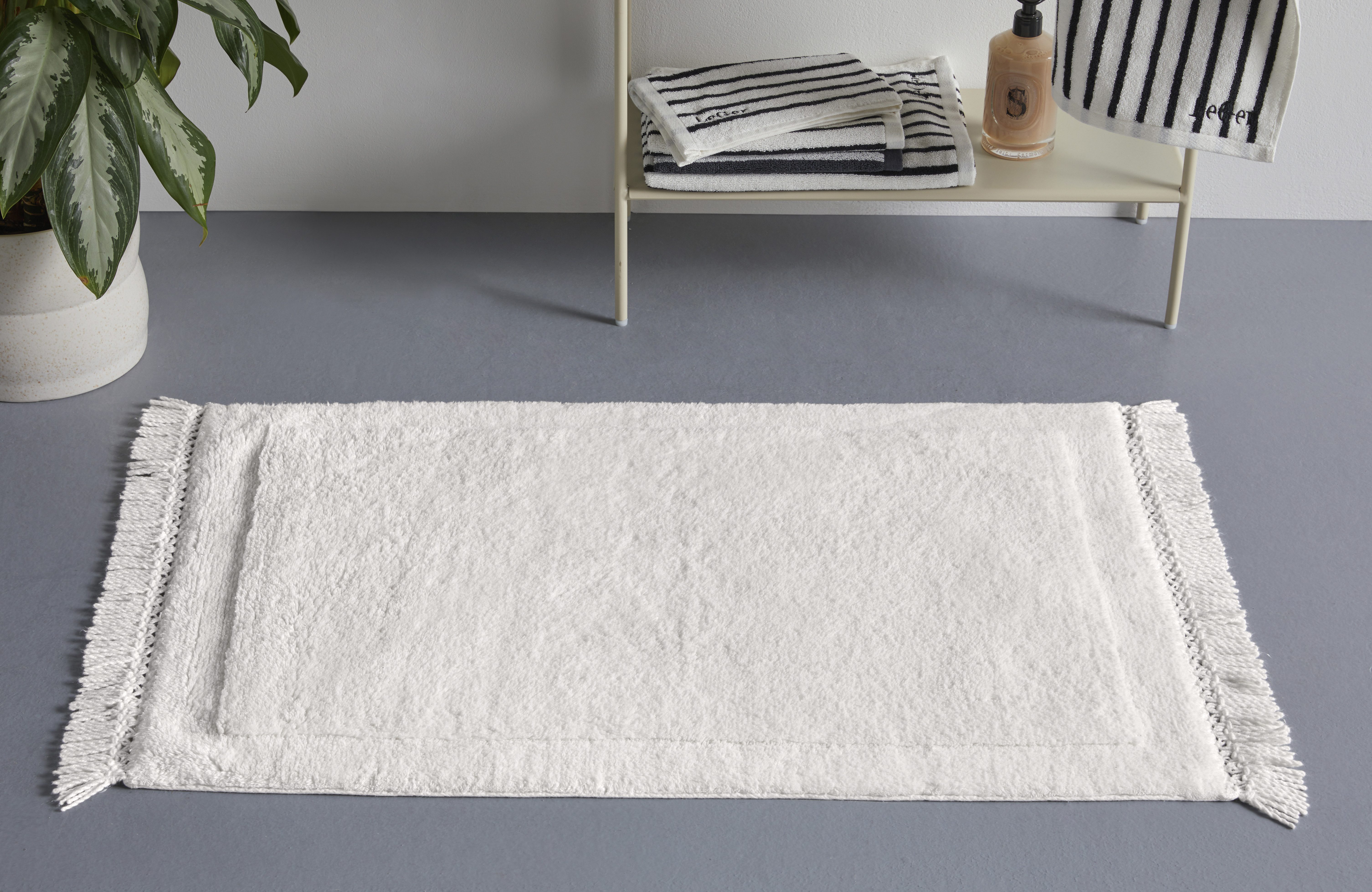 LeGer Home by Lena Gercke Badematte Tamsin, Badvorleger, Badezimmer Teppich, Höhe 20 mm, strapazierfähig, fußbodenheizungsgeeignet, Baumwolle, rechteckig, mit Fransen, Badteppich, Badematte, Baumwolle