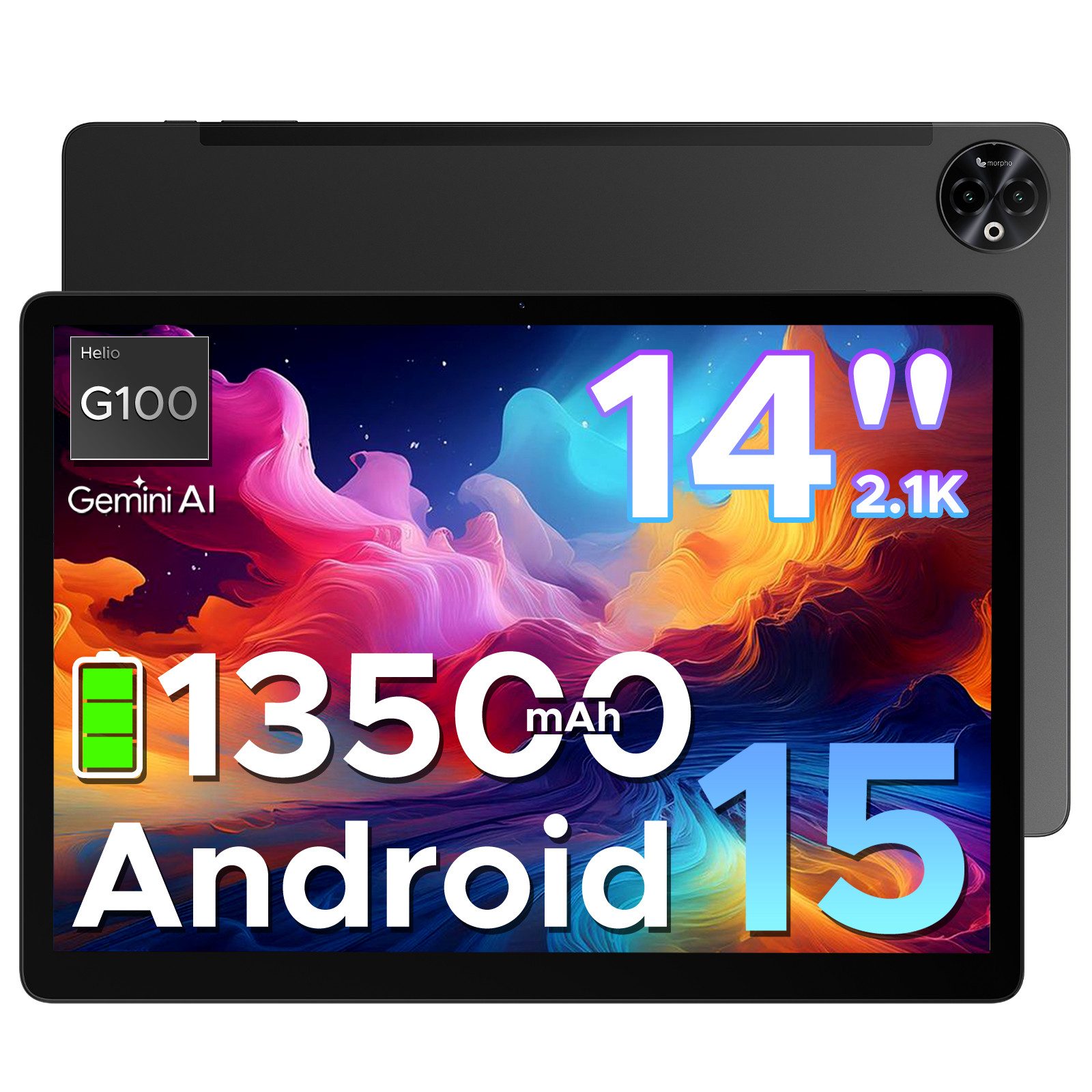 DOOGEE 2026 DOOGEE Tablet Tab E3 Max 14 Zoll 13500mAh, Helio G100 Android 15 Tablet (14", 256 GB, Android 15, 4G, 256GB ROM /2TB, 16MP + 8MP, Gemini AI/4G LTE/5G WLAN/GPS/GMS)