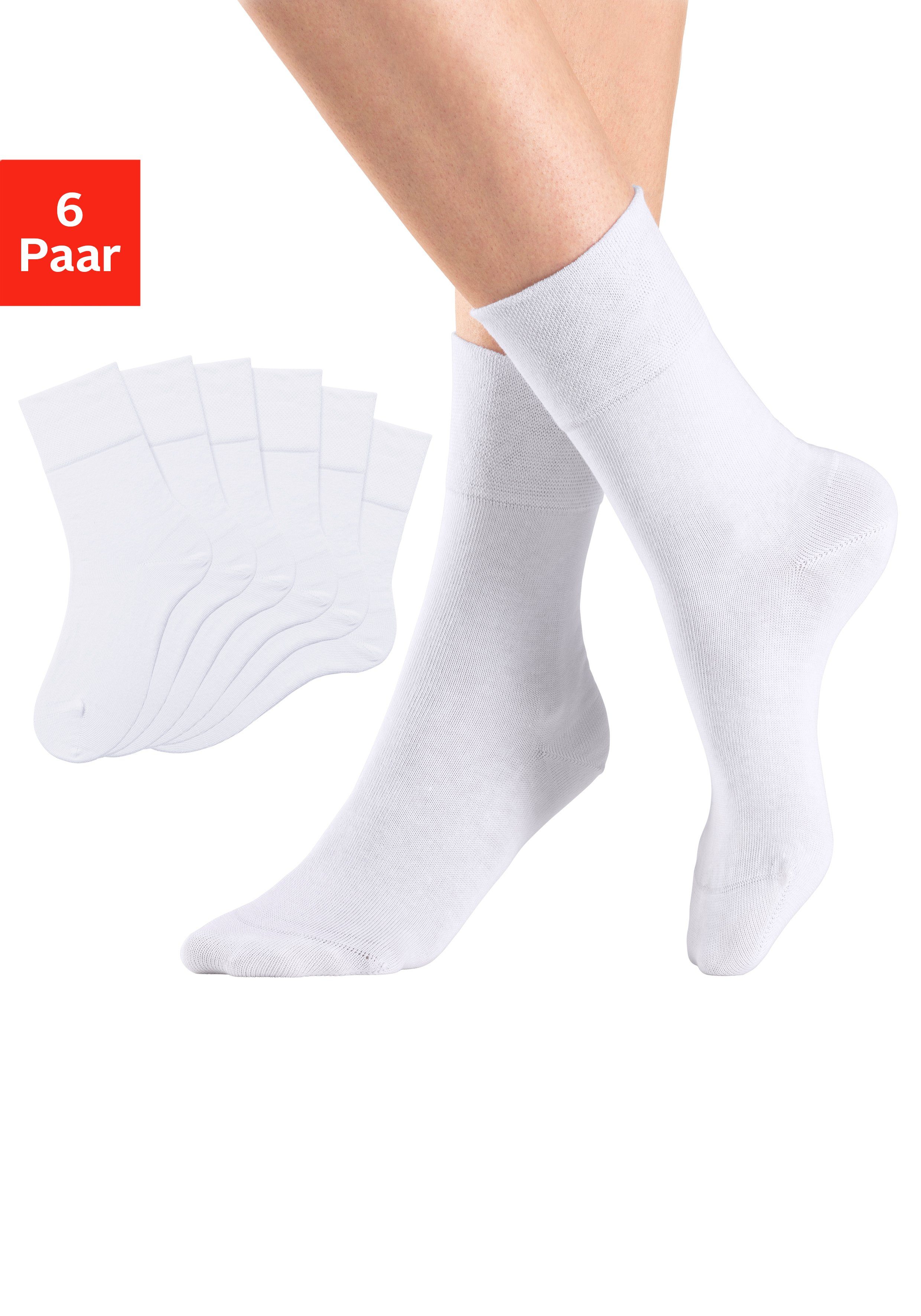 H.I.S Socken Damen Herren Basic Socken (Packung, 6-Paar, unisex Gr. 35-38 bis 43-46) mit Komfortbund auch für Diabetiker geeignet