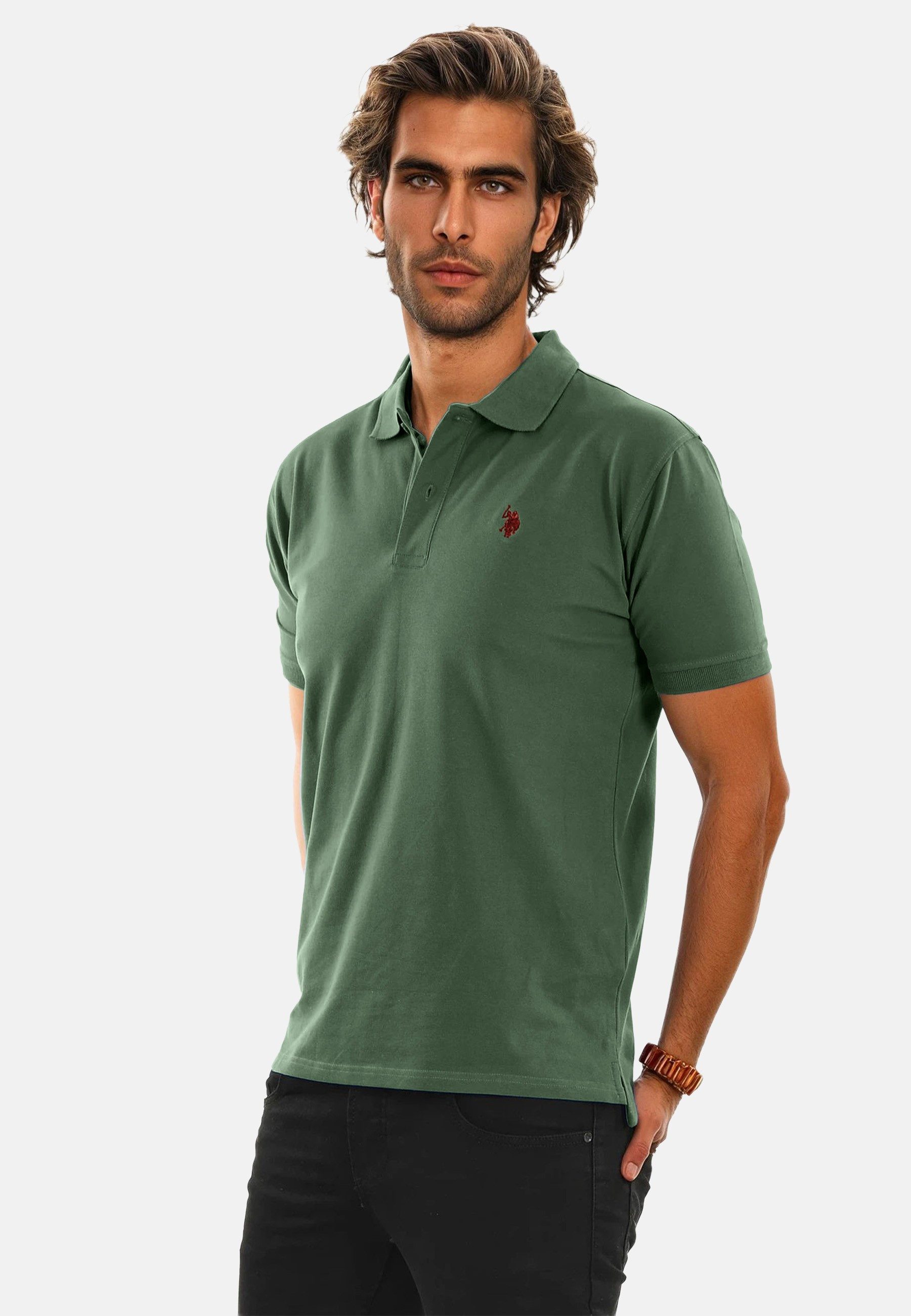 U.S. Polo Assn. Poloshirt USArrchie – Herren Classic Fit kurzarm mit Logo-Stickerei Mit Flachstrick-Kragen, Knopfleiste und elastischer Baumwollmischung