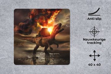 MuchoWow Gaming Mauspad Dinosaurier - Vulkan - Feuer (1-St), Mousepad mit Rutschfester Unterseite, Gaming, 40x40 cm, XXL, Großes