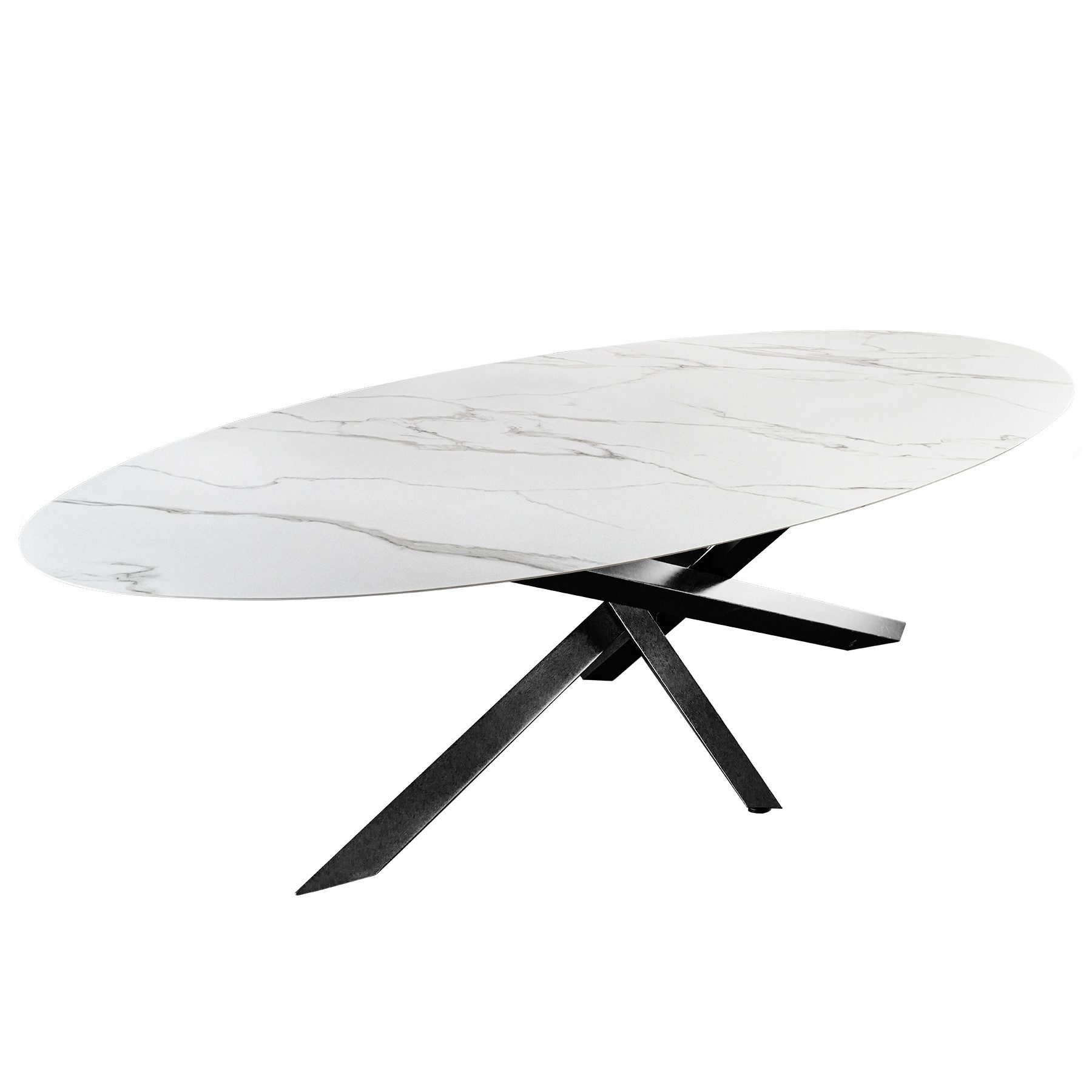 riess-ambiente Esstisch SCULPTURE 280x110cm Keramik weiß – oval, Metallgestell schwarz (Einzelartikel, 1-St), Naturstein-Design, moderner Materialmix, Platz für bis zu 12 Personen