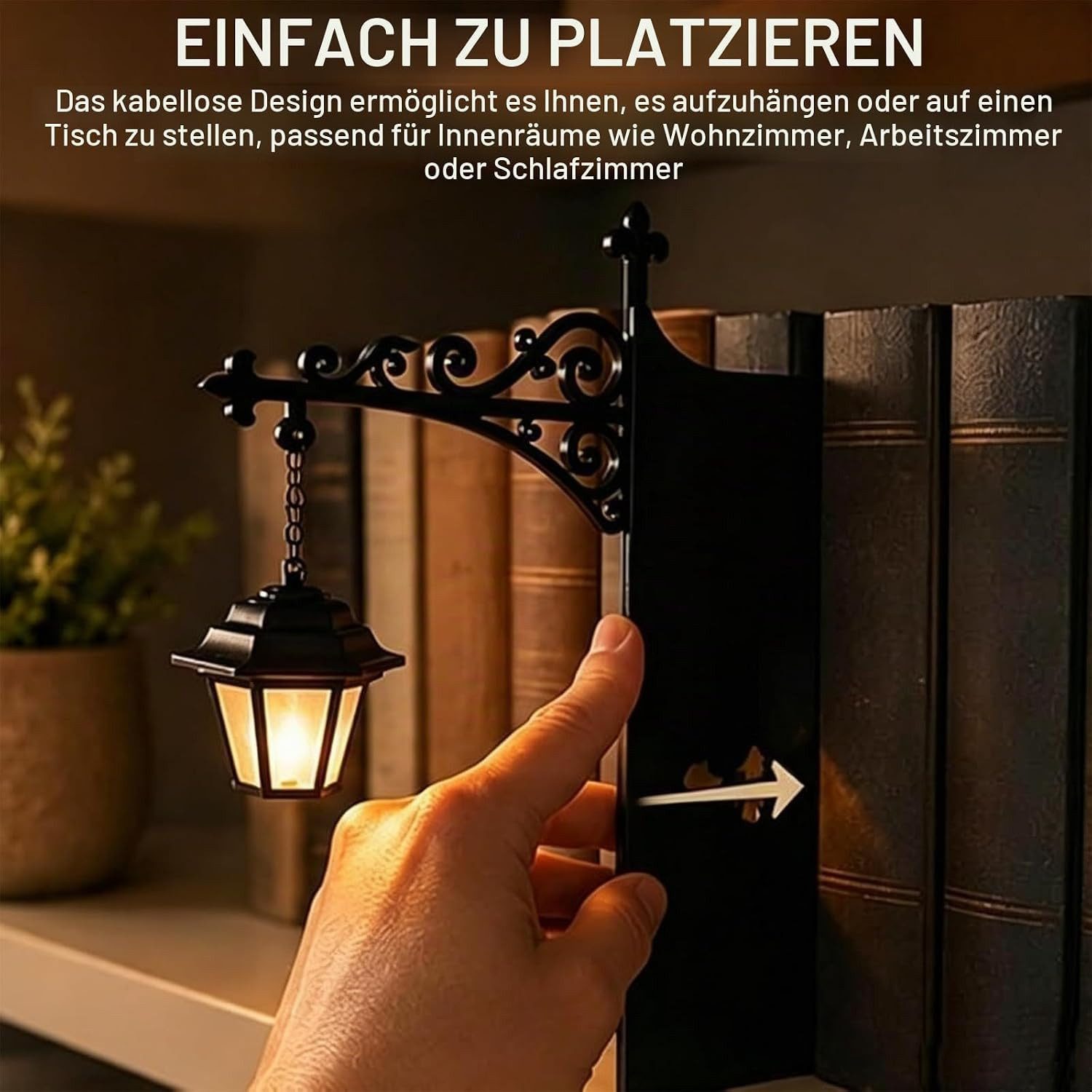 FELIXLEO Wandleuchte Bücherregal Lampe Vintage Laterne LED Buchstütze 2 Stück – Bild 2 von 5