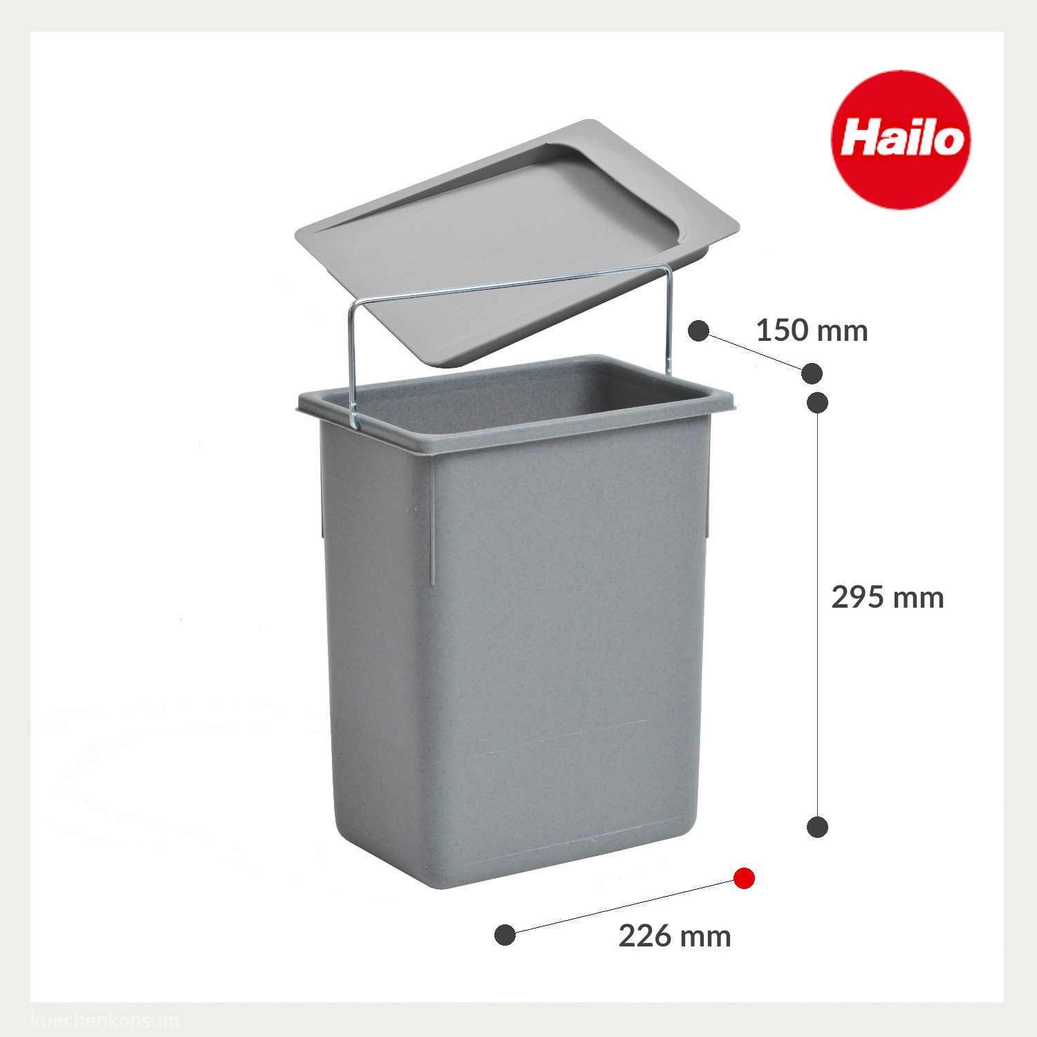 Hailo Einbaumülleimer Hailo Inneneimer 1094089 mit Deckel 8,5 L 226x150x287 mm mit Henkel
