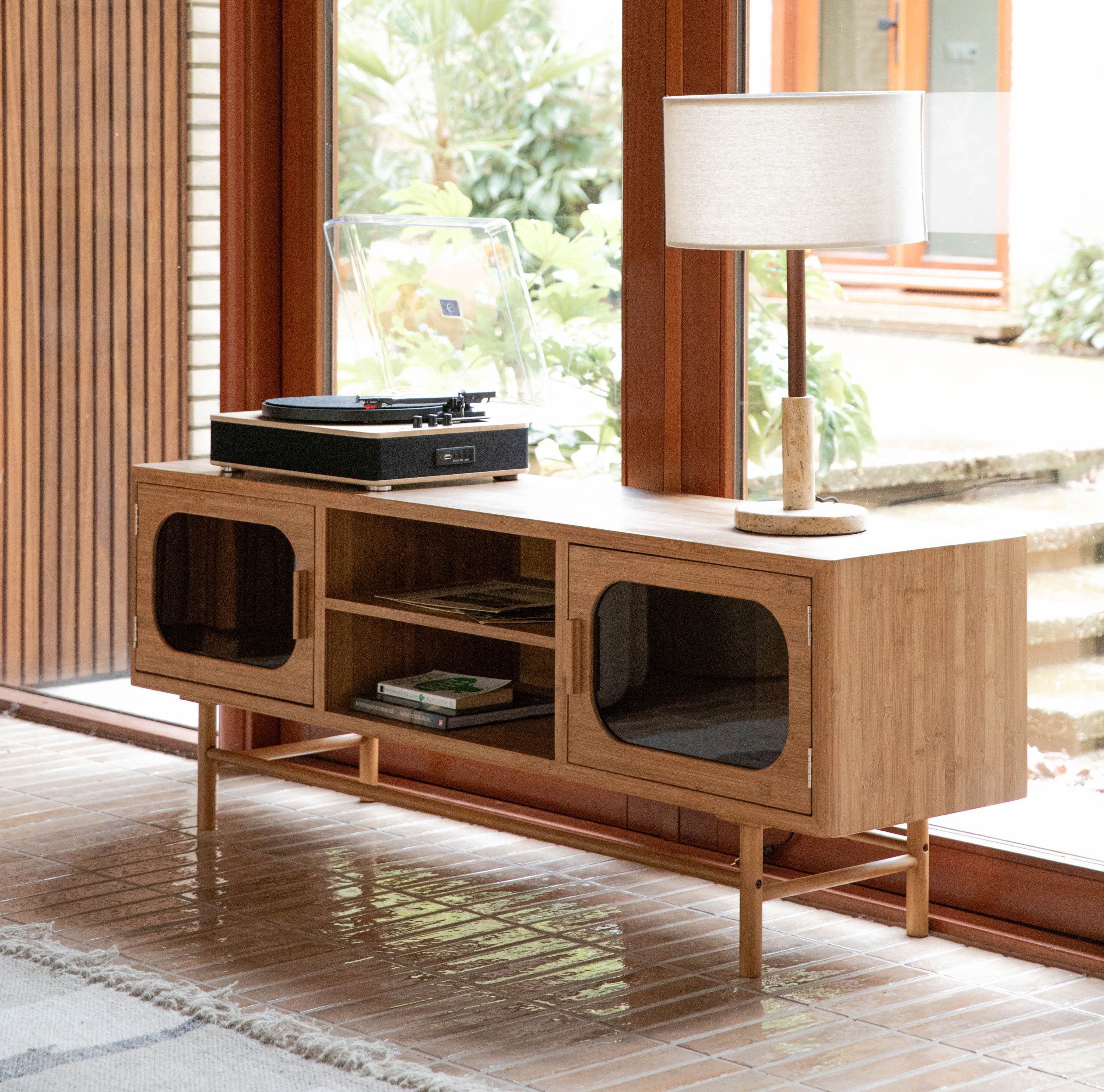 Dutchbone TV-Schrank Retro TV-Board Sideboard Caroun Bambus Rauchglas