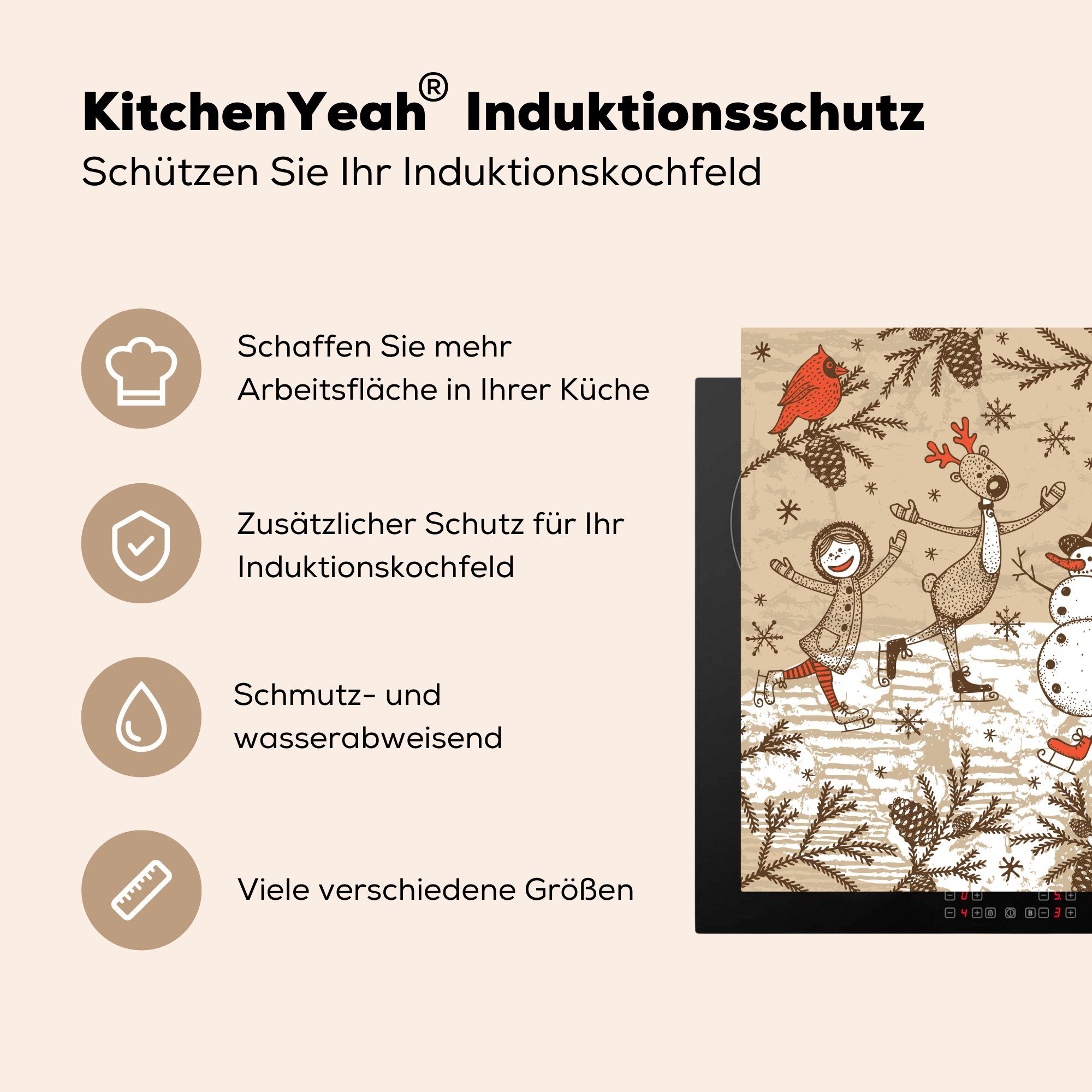 MuchoWow Herdblende-/Abdeckplatte Illustration Weihnachten - - Schneemann, Ceranfeldabdeckung, (1 Arbeitsplatte Vinyl, 78x78 cm, tlg), küche für