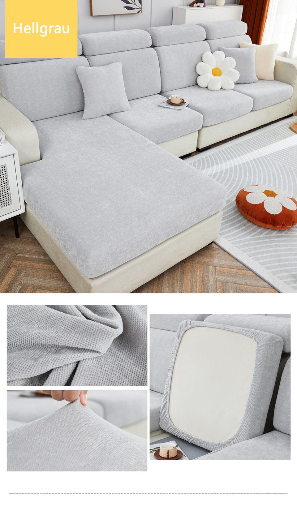 Coonoor Sofahusse Sofabezug Ecksofa L Form Stretch Chenille Sofa, Überzug U günstig online kaufen