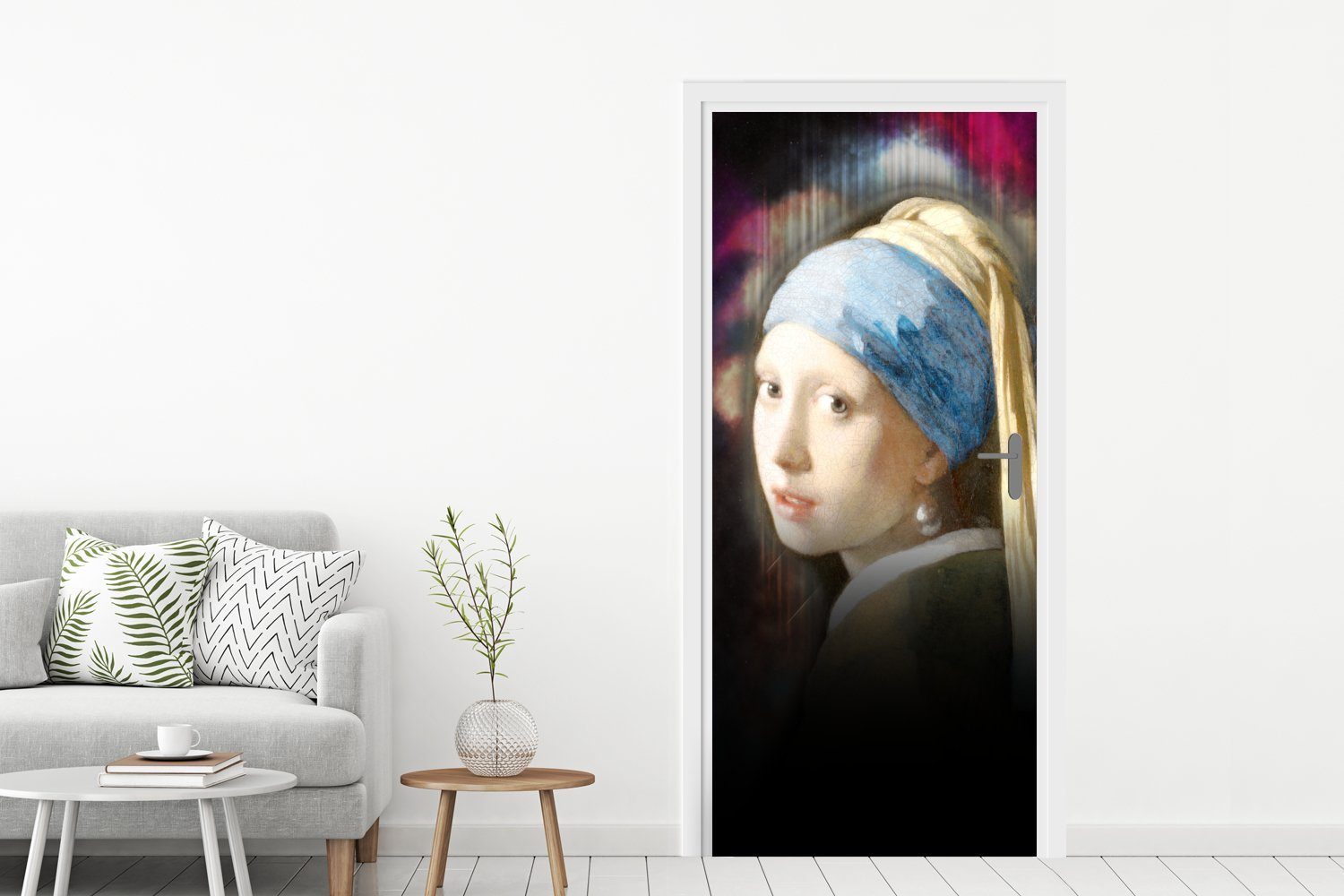 (1 Kunst Türaufkleber, - Regenbogen, cm für Tür, MuchoWow Matt, 75x205 St), Vermeer Fototapete Türtapete bedruckt, -