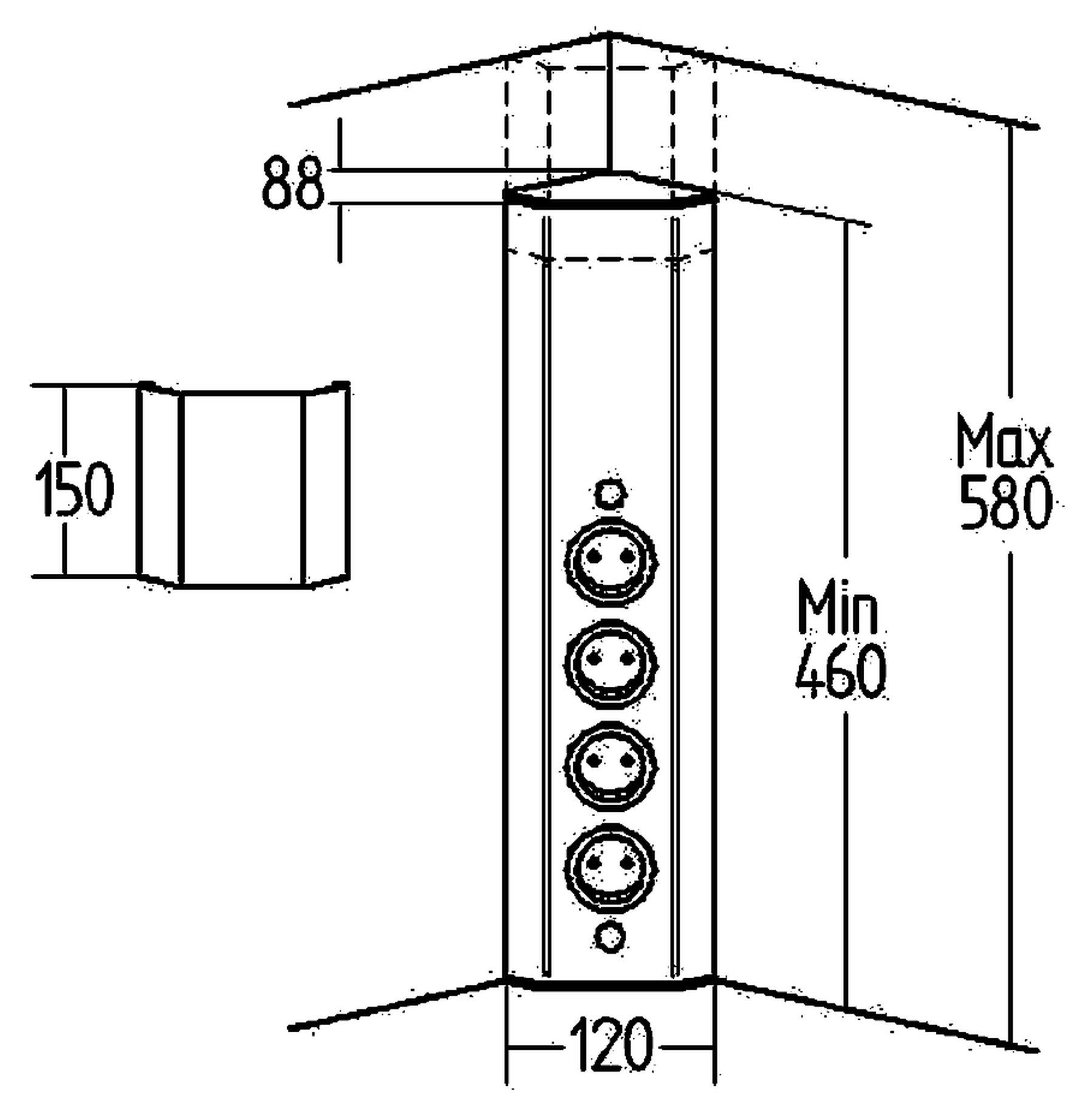 Thebo Küchensteckdose Edelstahl Ecksteckdose Küche Teleskopierbar 46-58cm Mehrfachsteckdose (Kabellänge 2.00 m)