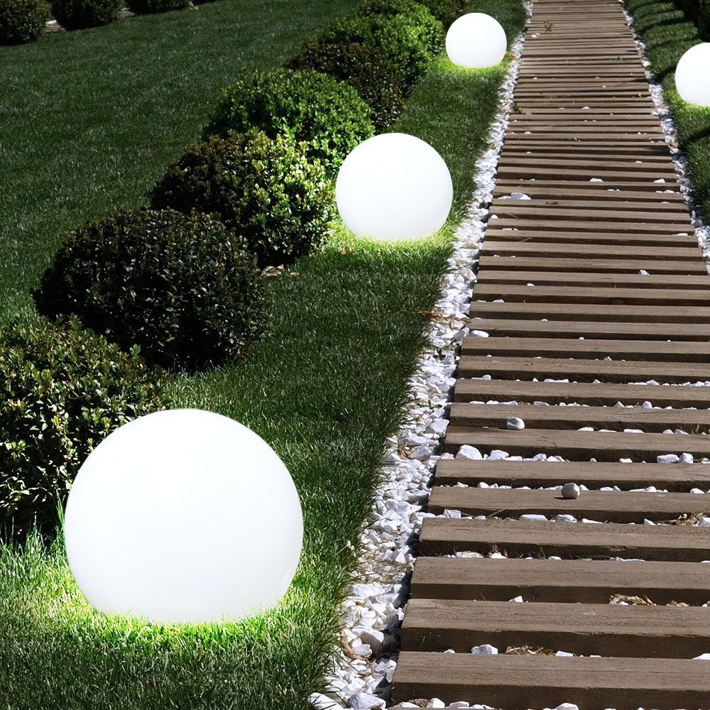 etc-shop Solar Außen Steck Kugel Leuchten fest Erdspieß Lampen 3x Gartenleuchte, Rasen verbaut, LED-Leuchtmittel LED Garten LED