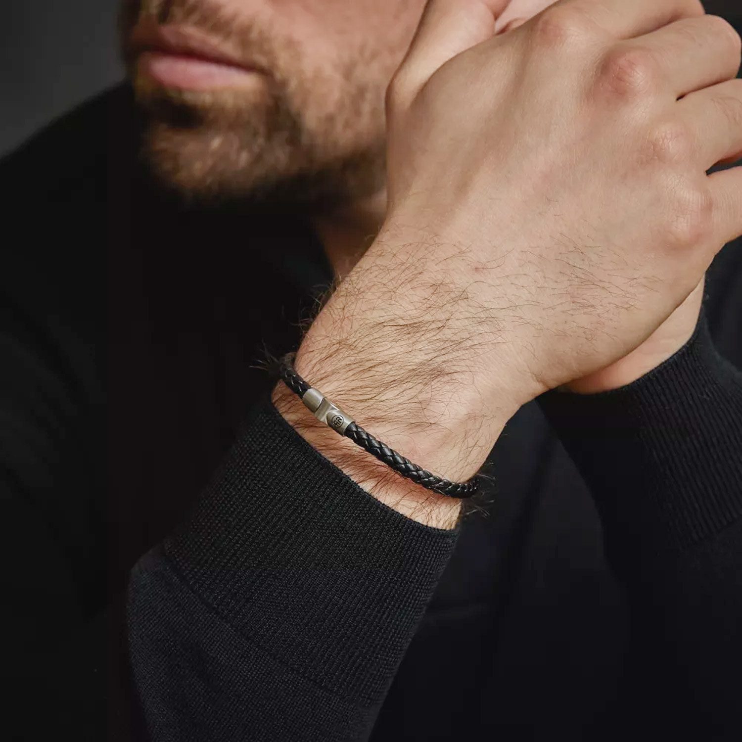 Rebel & Rose Edelstahlarmband Herren-LederFull Metal Single Round Black