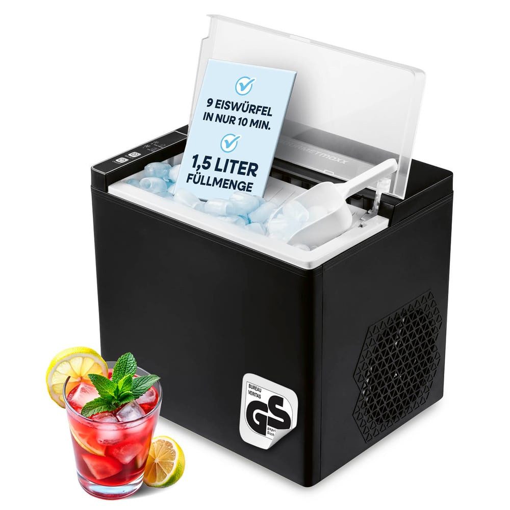 GOURMETmaxx Eiswürfelmaschine Zubereiter inkl. Auffangbehälter & Eisschaufel 150W, erfrischende Getränke Cocktails Säfte Eiswürfel schnell zubereiten