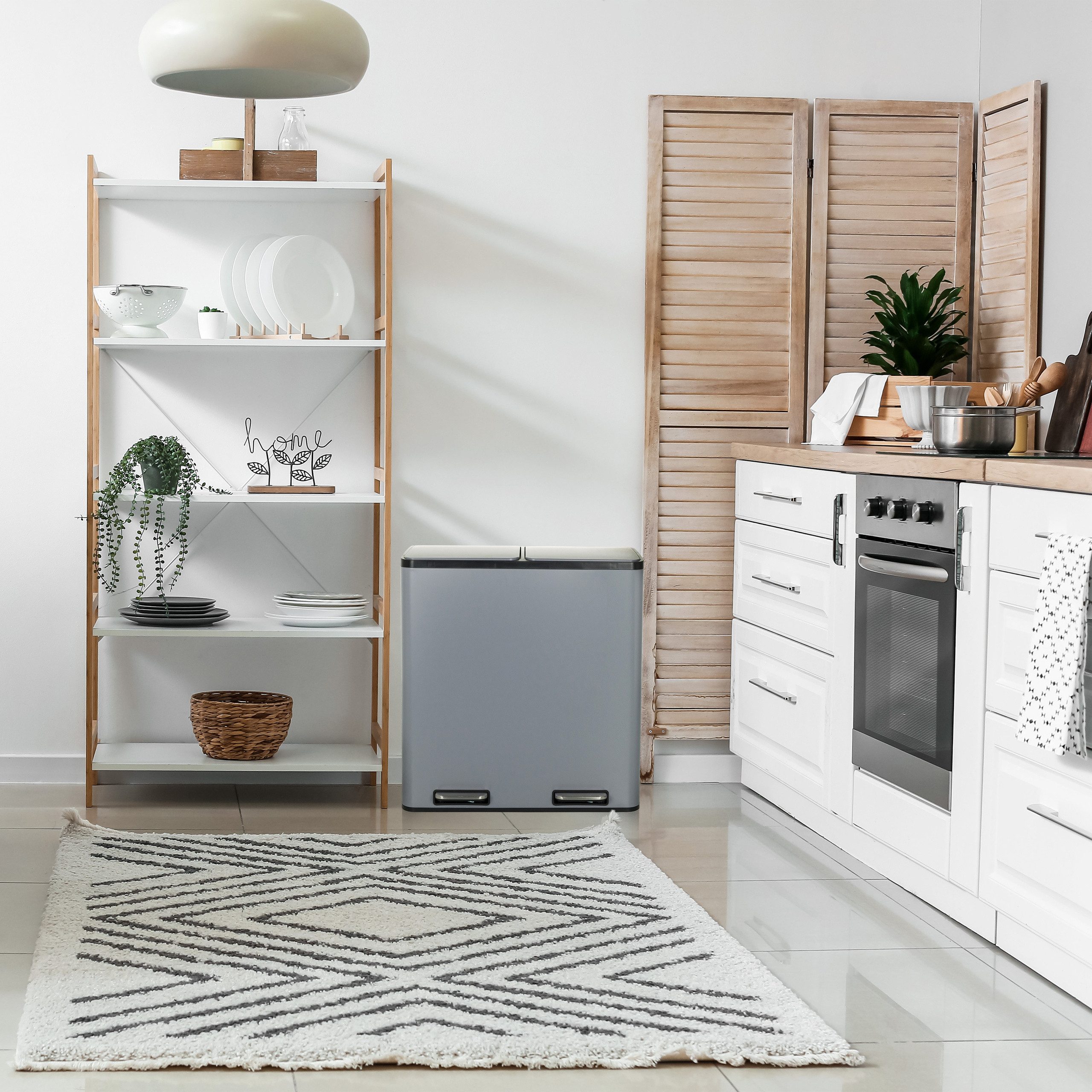 hjh OFFICE Mülleimer Mülleimer Clean 13 Stahlblech, 60 Liter, Mülltrennsystem Küche mit 2 Fächern (2 x 30L)