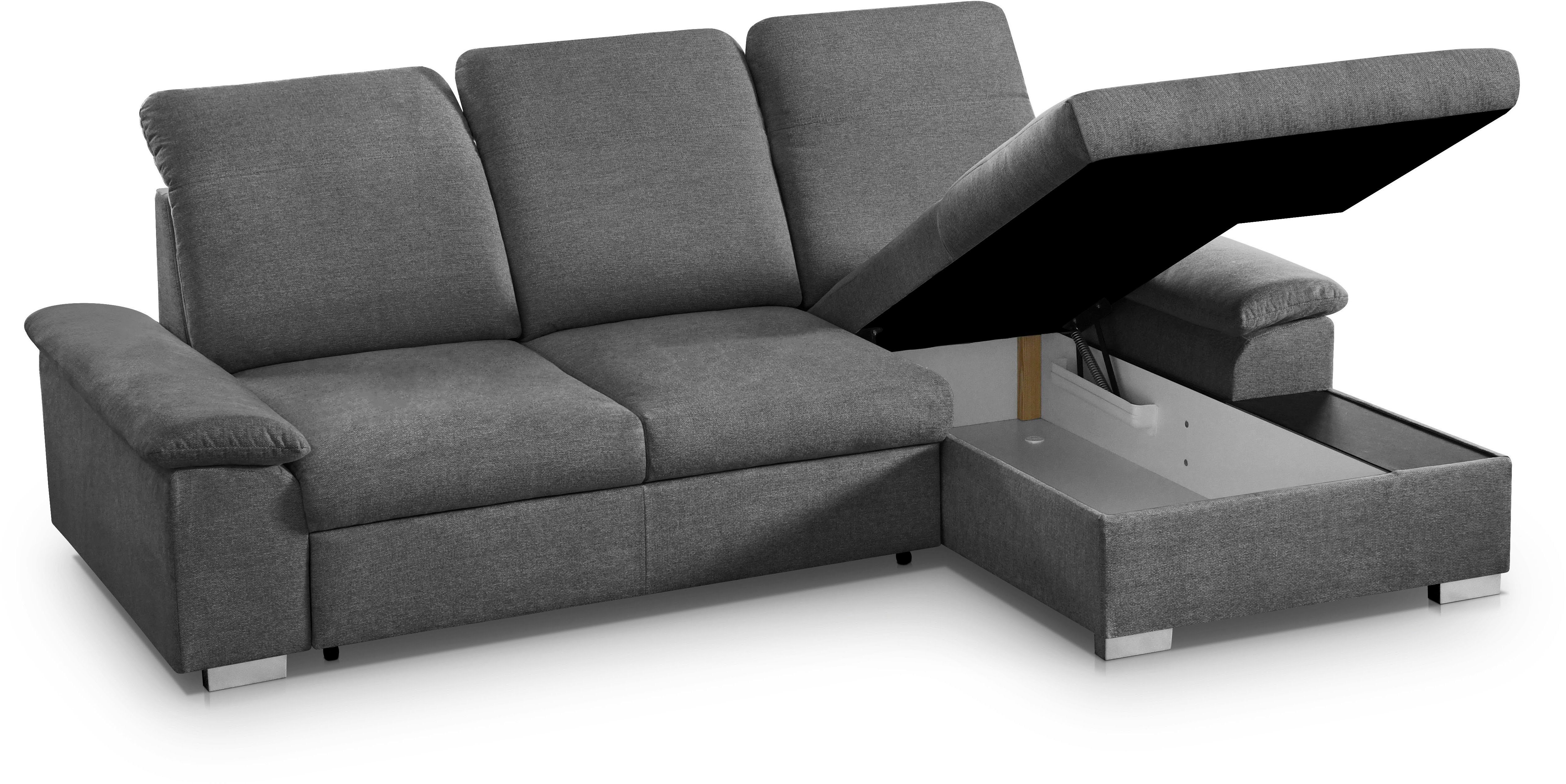 CALIZZA INTERIORS Ecksofa Kopfteilverstellung, Sitztiefenverstellung Schlaffunktion, anthrazit 2, Bettkasten, Moli