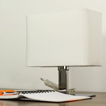Licht-Erlebnisse Nachttischlampe MING, ohne Leuchtmittel, Tischleuchte Weiß Chrom E14 23 cm Stoff Modern Beleuchtung
