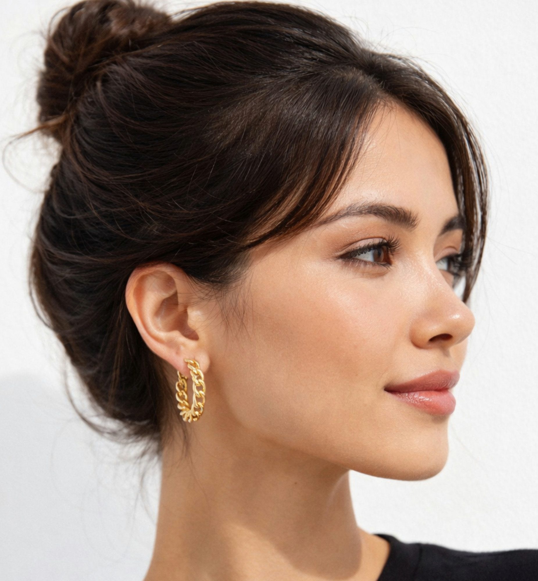 Ella Jonte Paar Creolen, gold - elegante Gliederketten-Ohrstecker in Geschenkbox