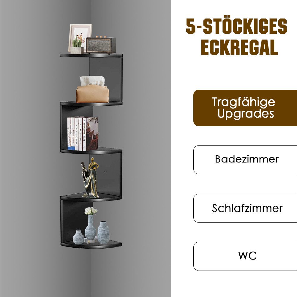 PFCTART Eckregal Wandmontierte Eckregale,Radial-Eck-Wandregal,Bücherregal mit 5 Ablagen