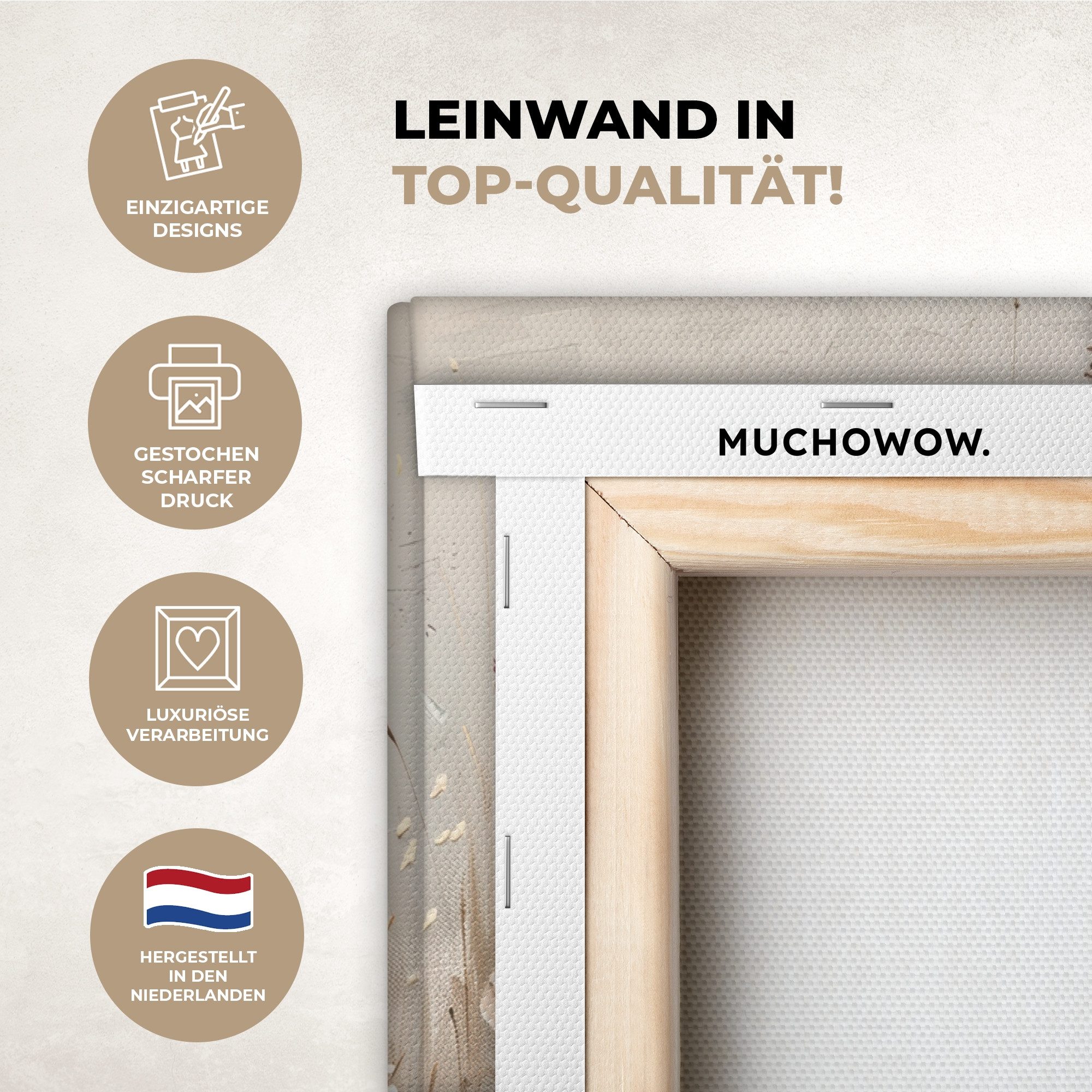 MuchoWow Leinwandbild Blumen - Beige - Modern - Rosa, Fotodruck (2 St), Wand Bilder 2 Set, Deko Schlafzimmer Wohnzimmer Flur 60x40 cm – Bild 3 von 5