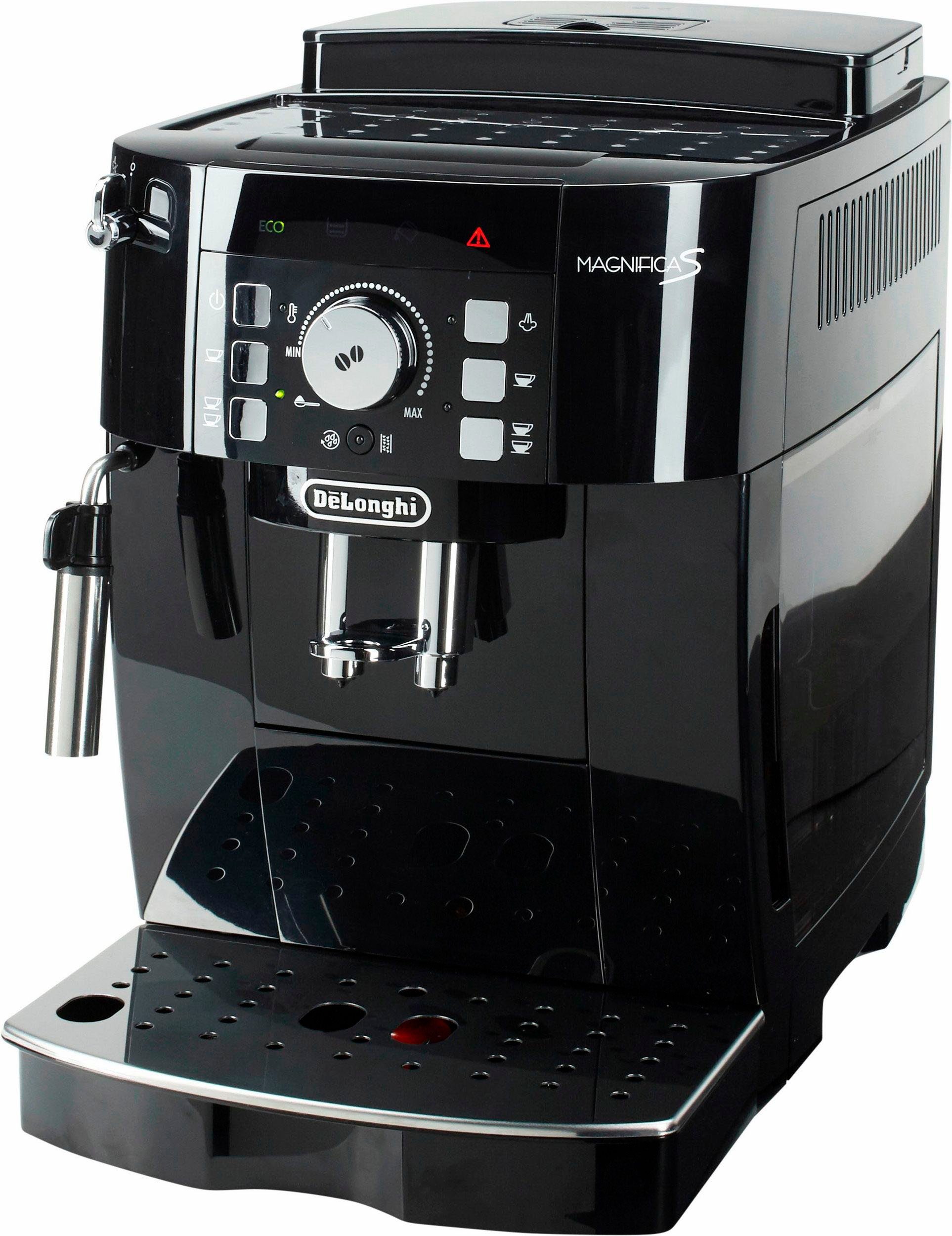 De'Longhi Kaffeevollautomat Magnifica S ECAM21.118.B - Milchaufschäumdüse für Cappuccino, Schwarz, Einfache Bedienung (Direktwahltasten) & Reinigung, Kegelmahlwerk