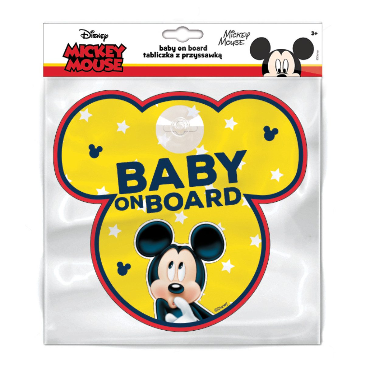 Disney Mickey Mouse Warnschild Baby on Board Schild Auto mit Saugnapf Hinweis Schild fürs Fenster