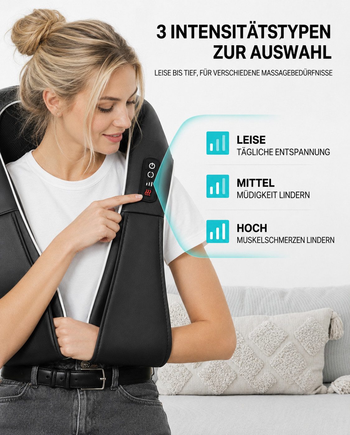 ALLJOY Nacken-Massagegerät Shiatsu Massagegerät Nacken Schulter,4D Nackenmassagegerät mit Wärme, 3 Intensitätsstufen,20 Min. Auto-Off,Massagegerät für Muskelschmerzen