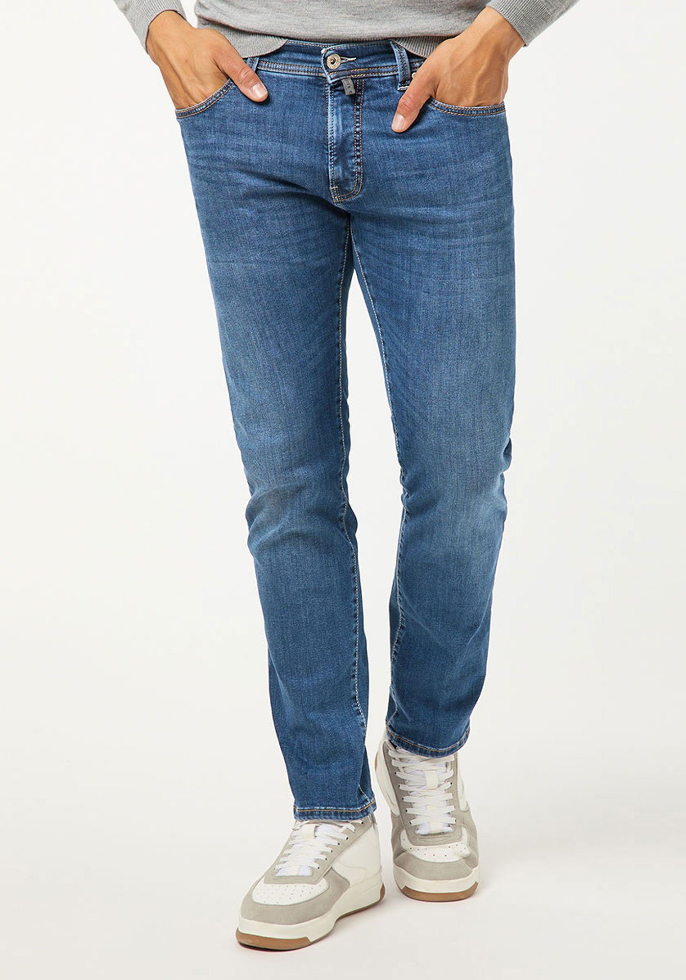 bequem Used Denim, Lyon und Tapered Cardin 5-Pocket-Jeans Blue Futureflex elastisch Medium Pierre